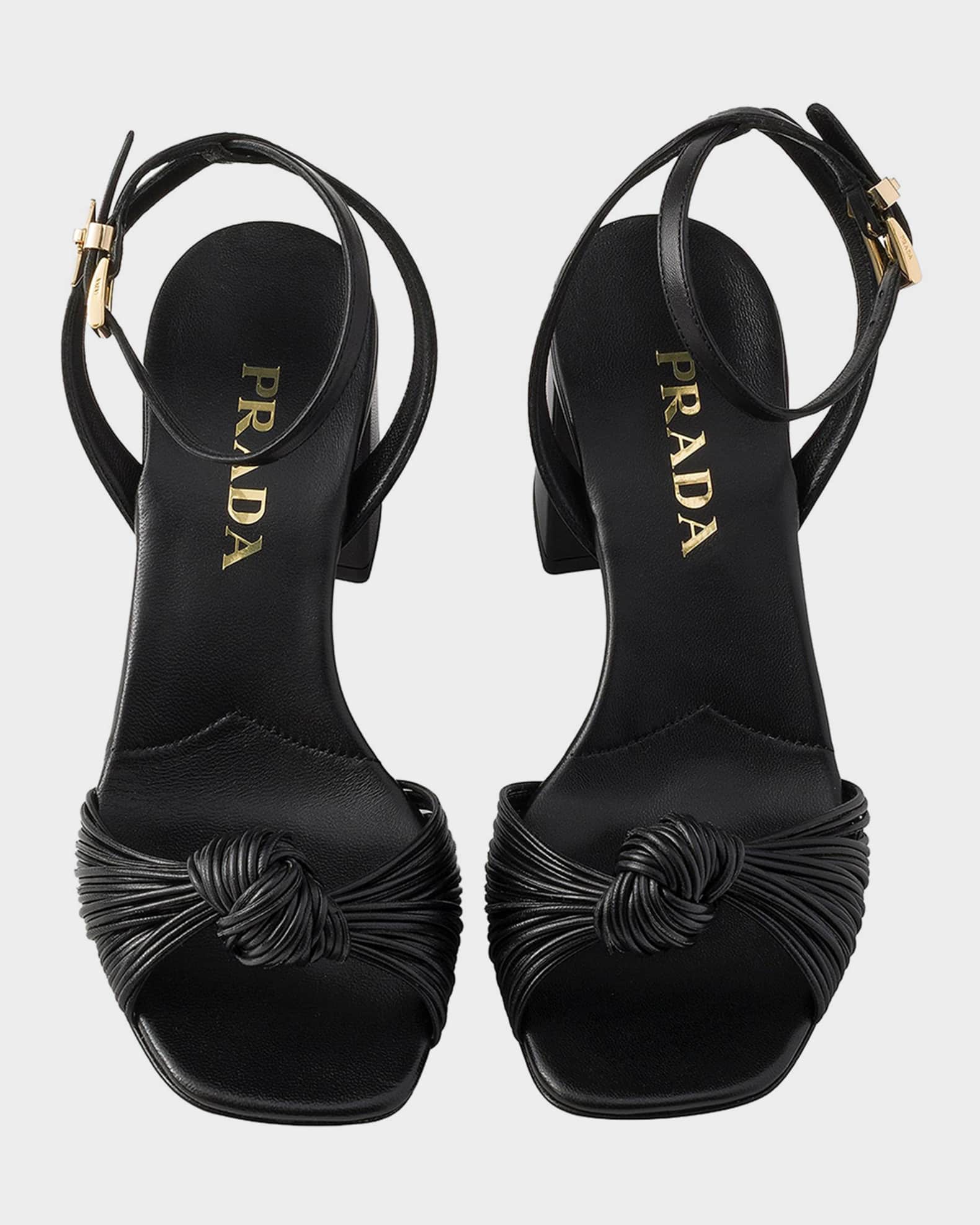 Prada Leather Block-Heel Sandals | Neiman Marcus
