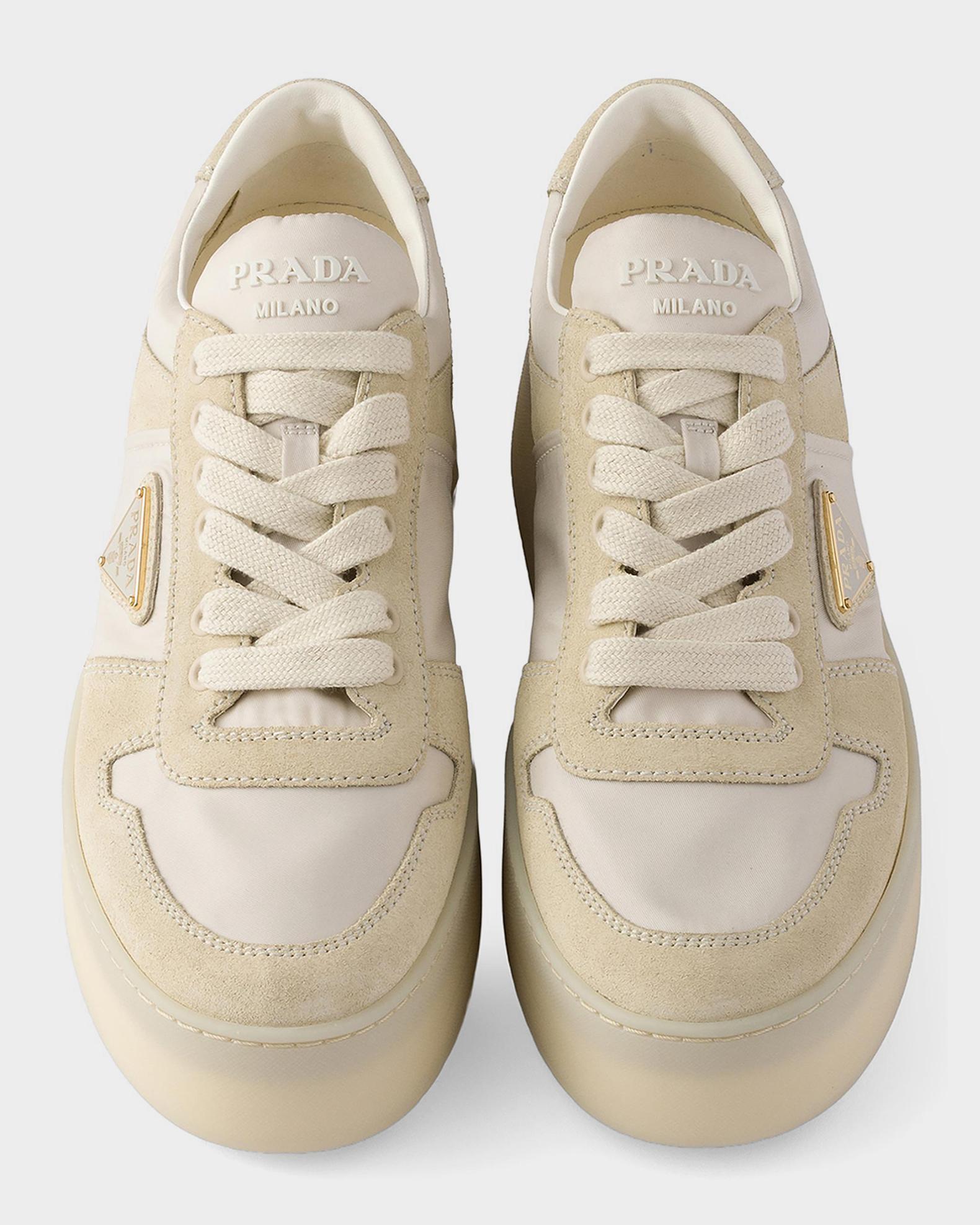Prada Downtown Bold Re-Nylon & Suede Flatform Sneakers | Neiman Marcus