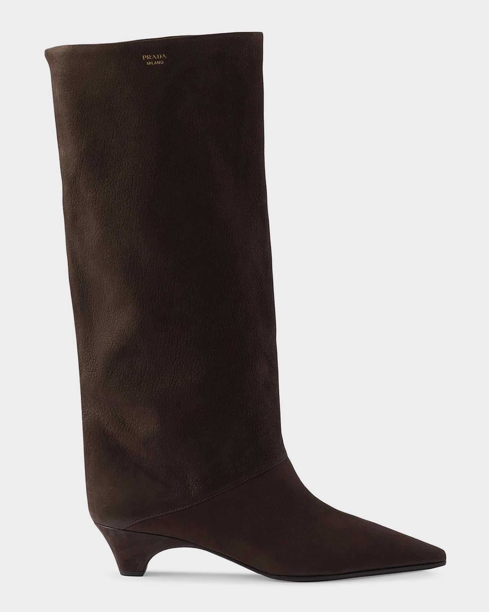 Prada 40mm Leather Kitten Heel Knee-High Boots | Neiman Marcus display picture 2