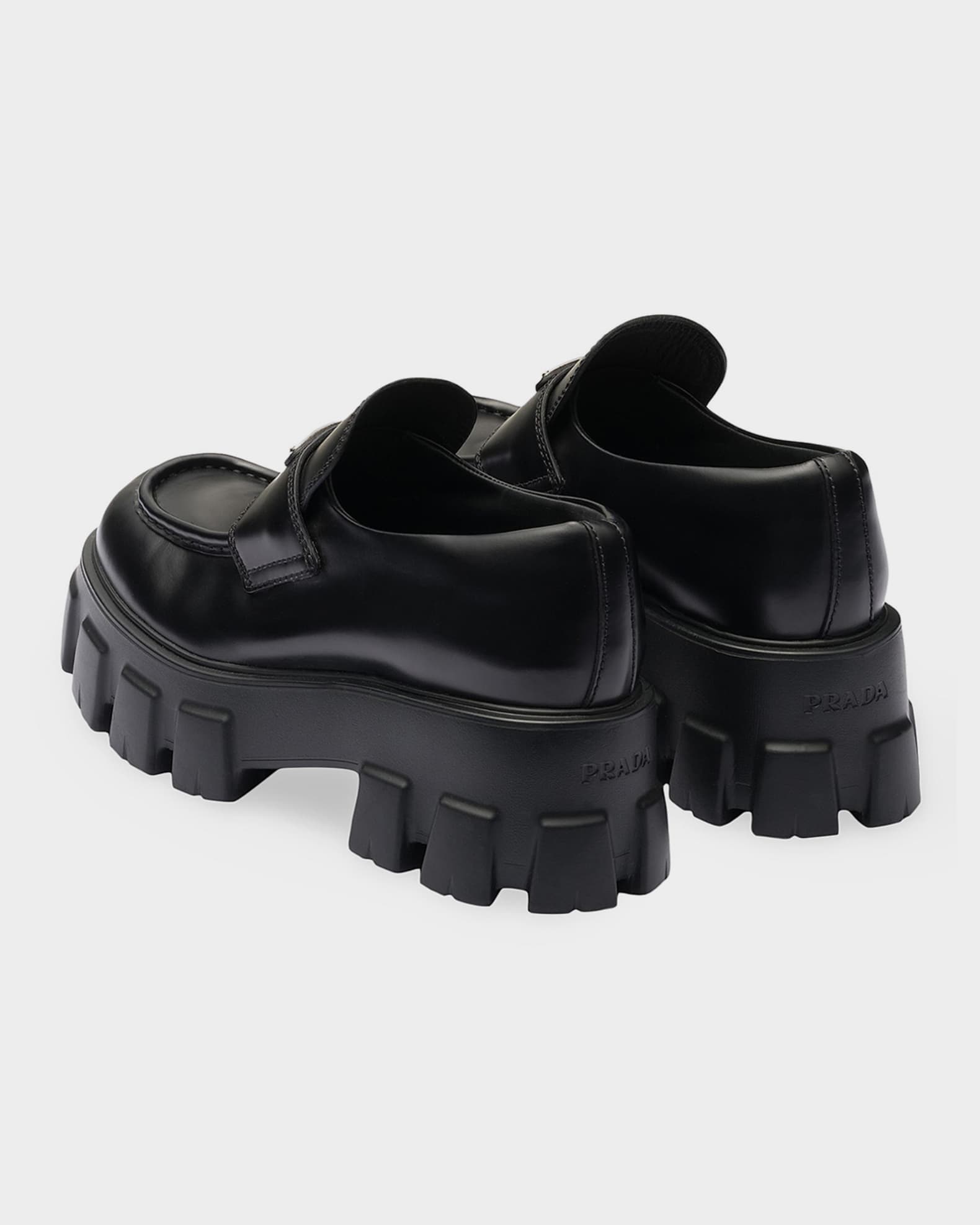 Prada Brushed Leather Monolith Loafers | Neiman Marcus