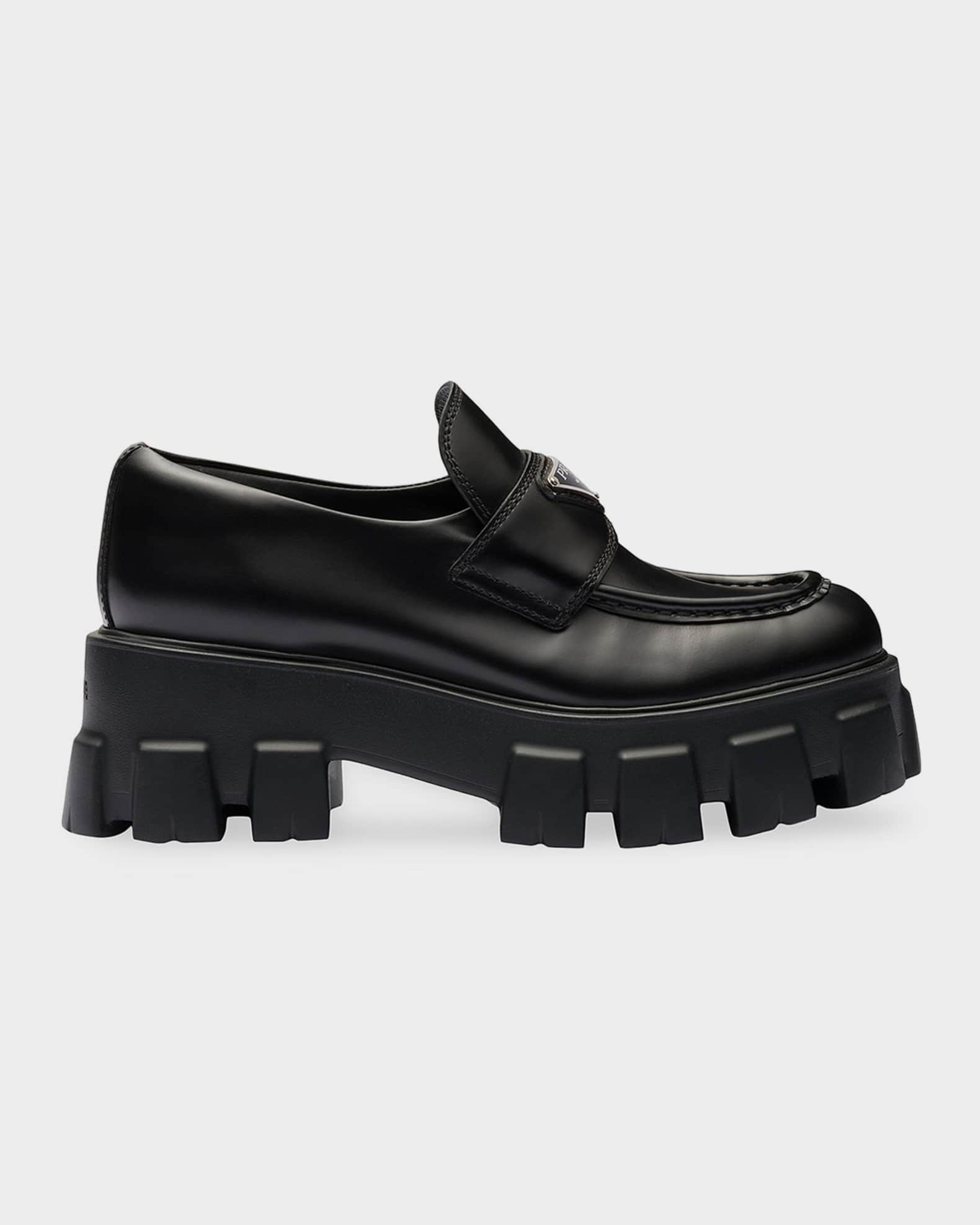 Prada Brushed Leather Monolith Loafers | Neiman Marcus