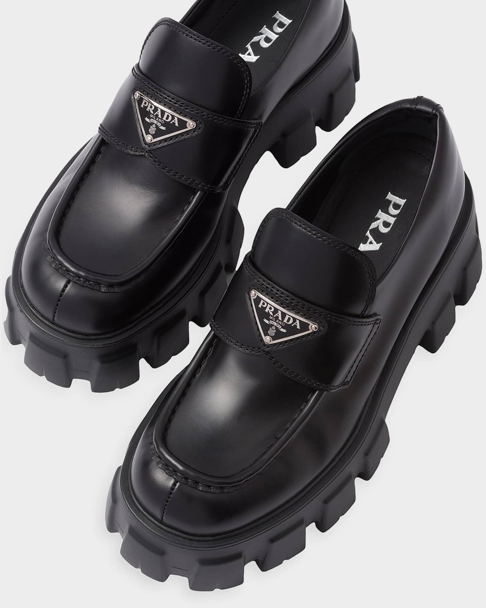 Prada Brushed Leather Monolith Loafers | Neiman Marcus