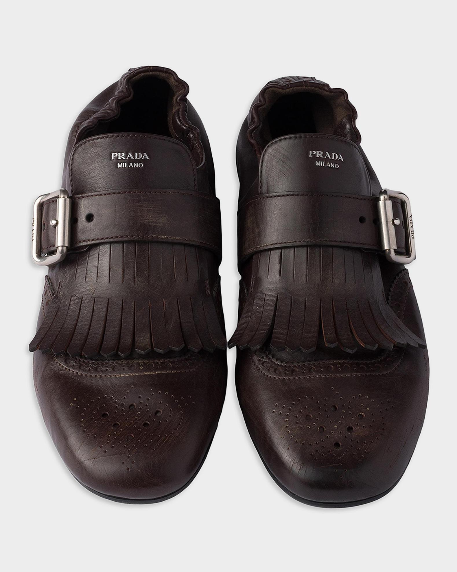 靴 16aw PRADA monk strap kilt leather shoes Prada Shuffle Fringed Monk Strap Shoes | Neiman Marcus