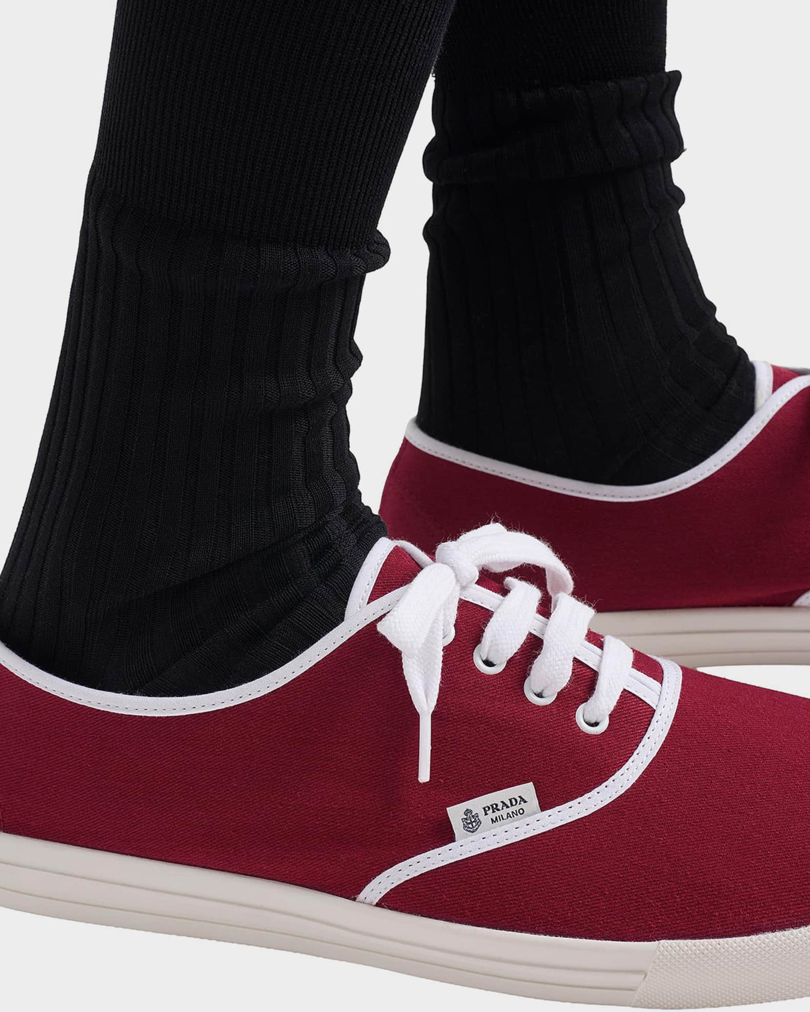 Prada Men's Drill Fabric Sneakers | Neiman Marcus
