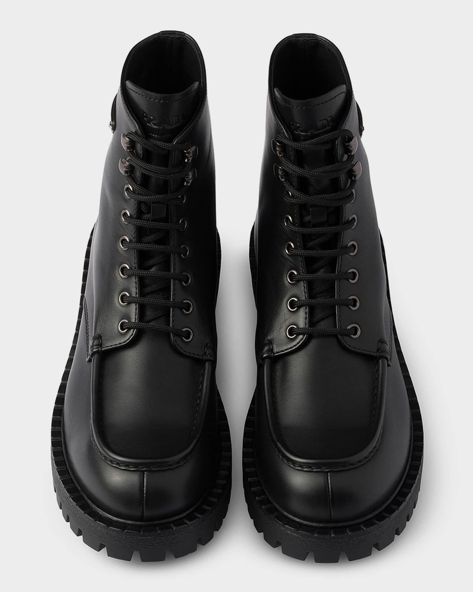Prada Men's Laced Leather Ankle Boots | Neiman Marcus