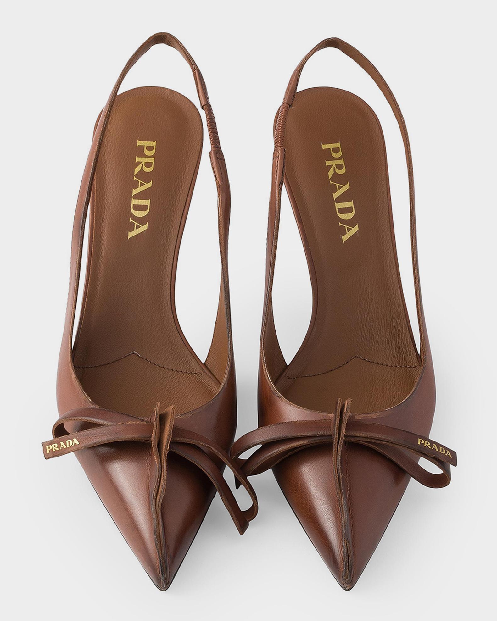 靴 PRADA leather strap heels brown Prada 55mm Leather Slingback Pumps with Raw Edge | Neiman Marcus