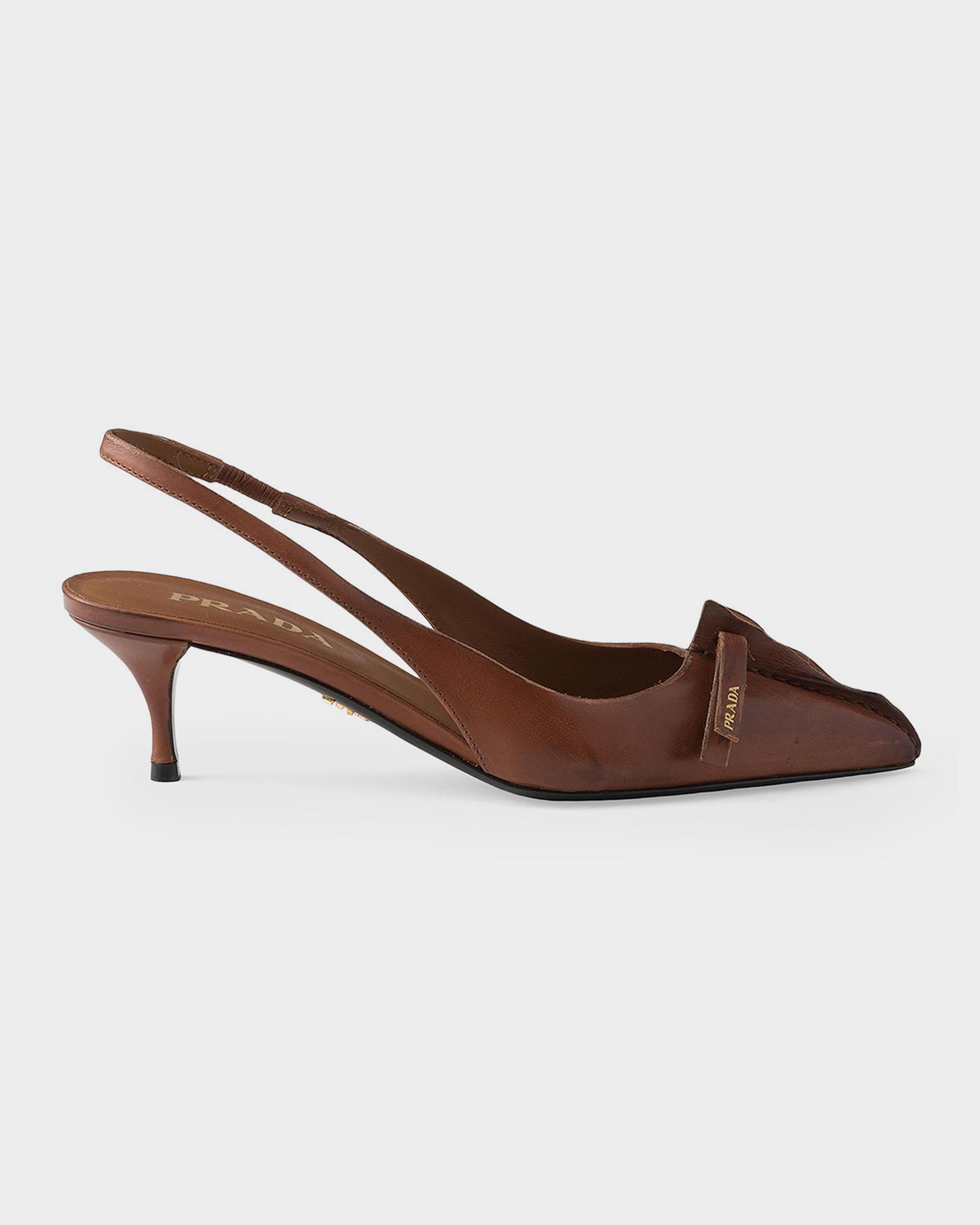 Prada 55mm Leather Slingback Pumps with Raw Edge | Neiman Marcus