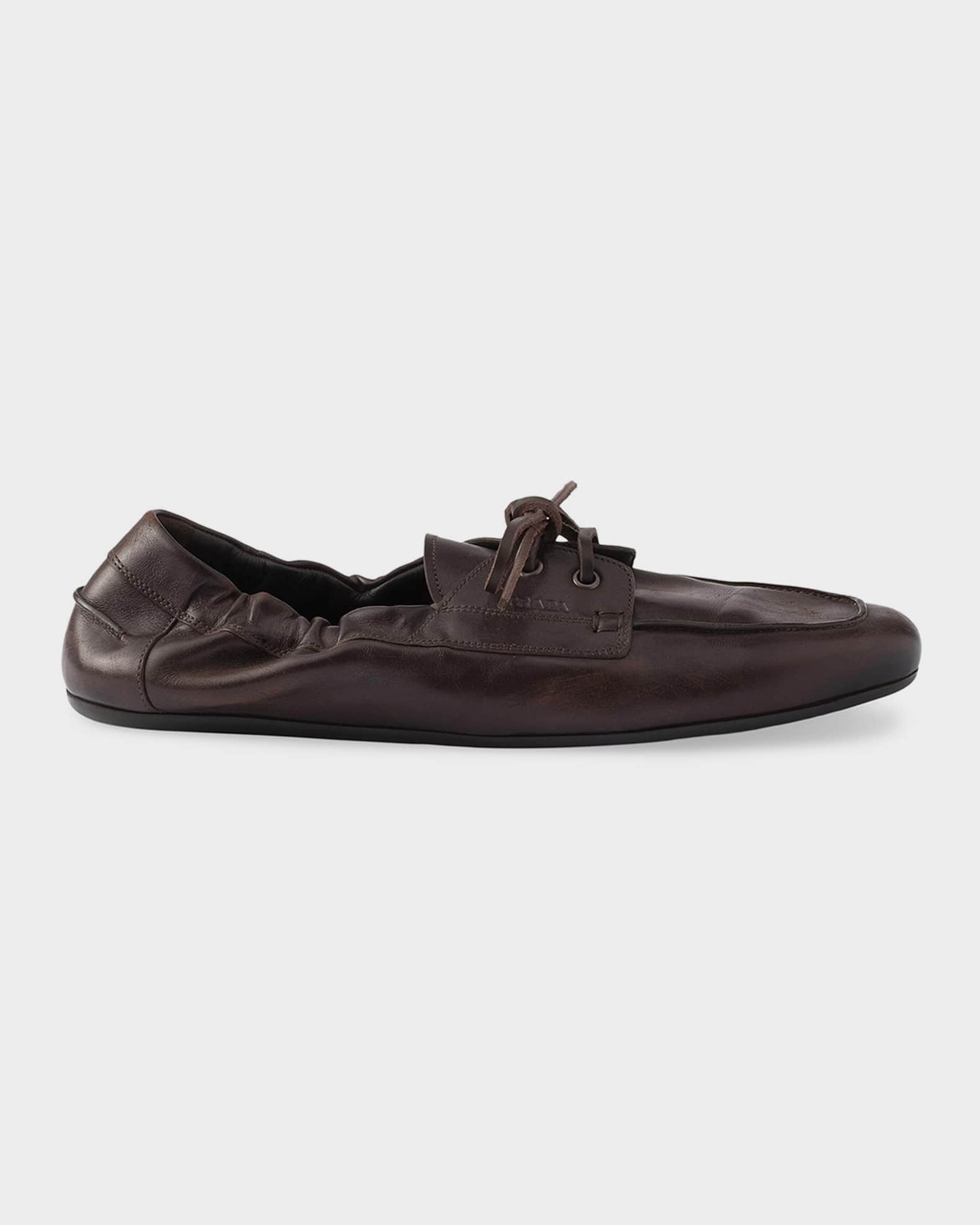 Prada Men's Shuffle Antiqued Leather Laced Shoes | Neiman Marcus