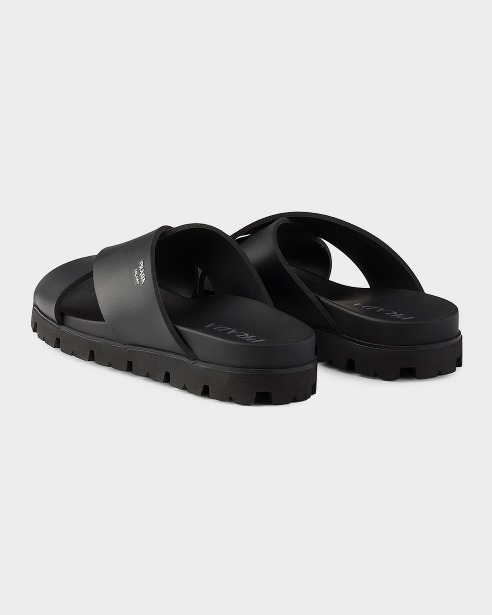 Prada Men's Crisscross Rubber Slides | Neiman Marcus