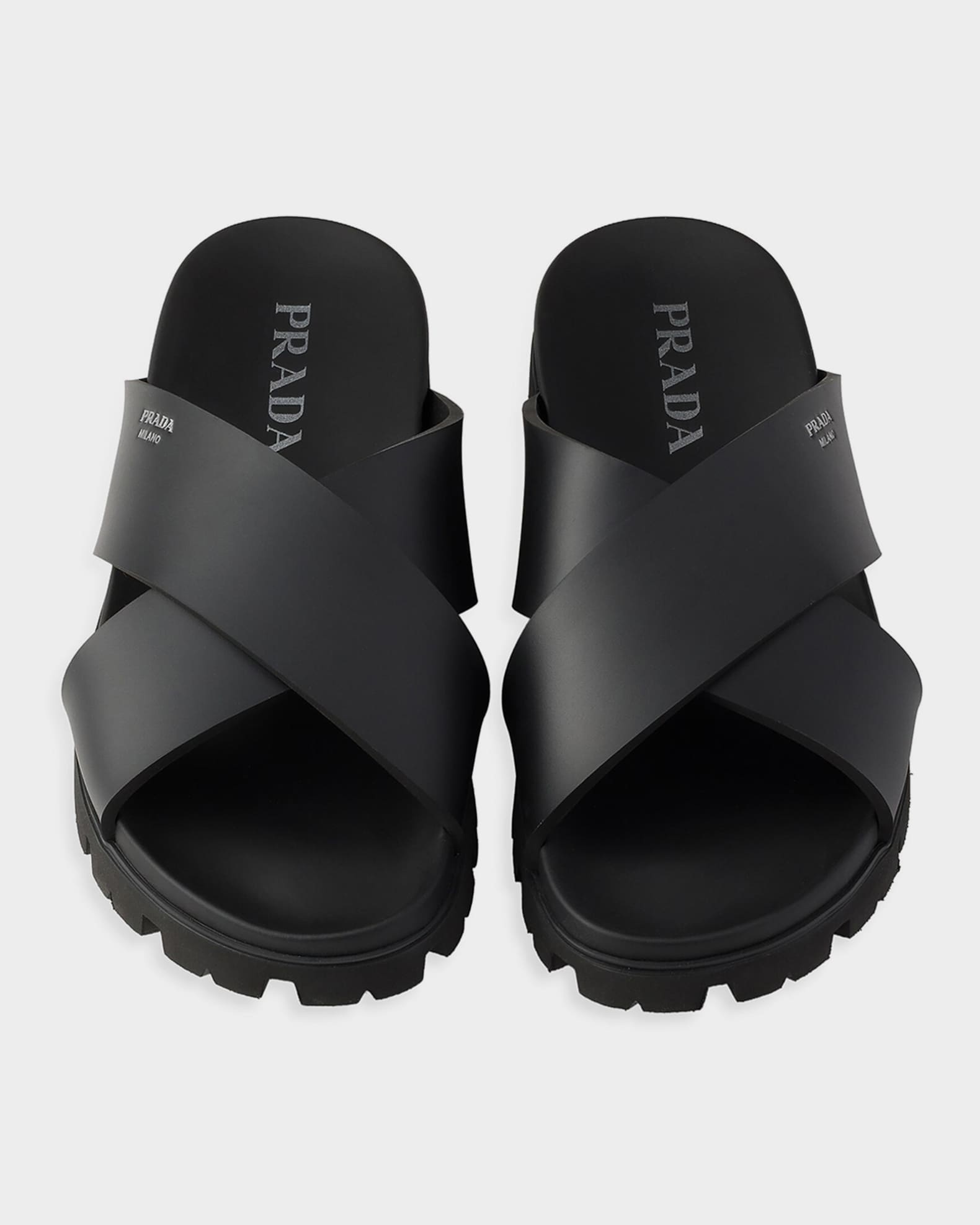 Prada Men's Crisscross Rubber Slides | Neiman Marcus