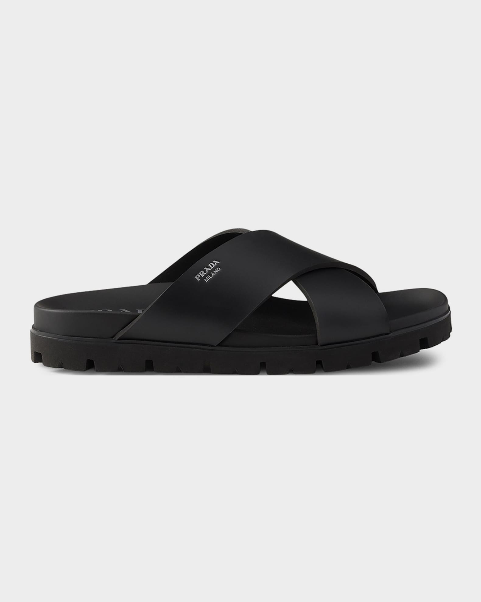 Prada Men's Crisscross Rubber Slides | Neiman Marcus