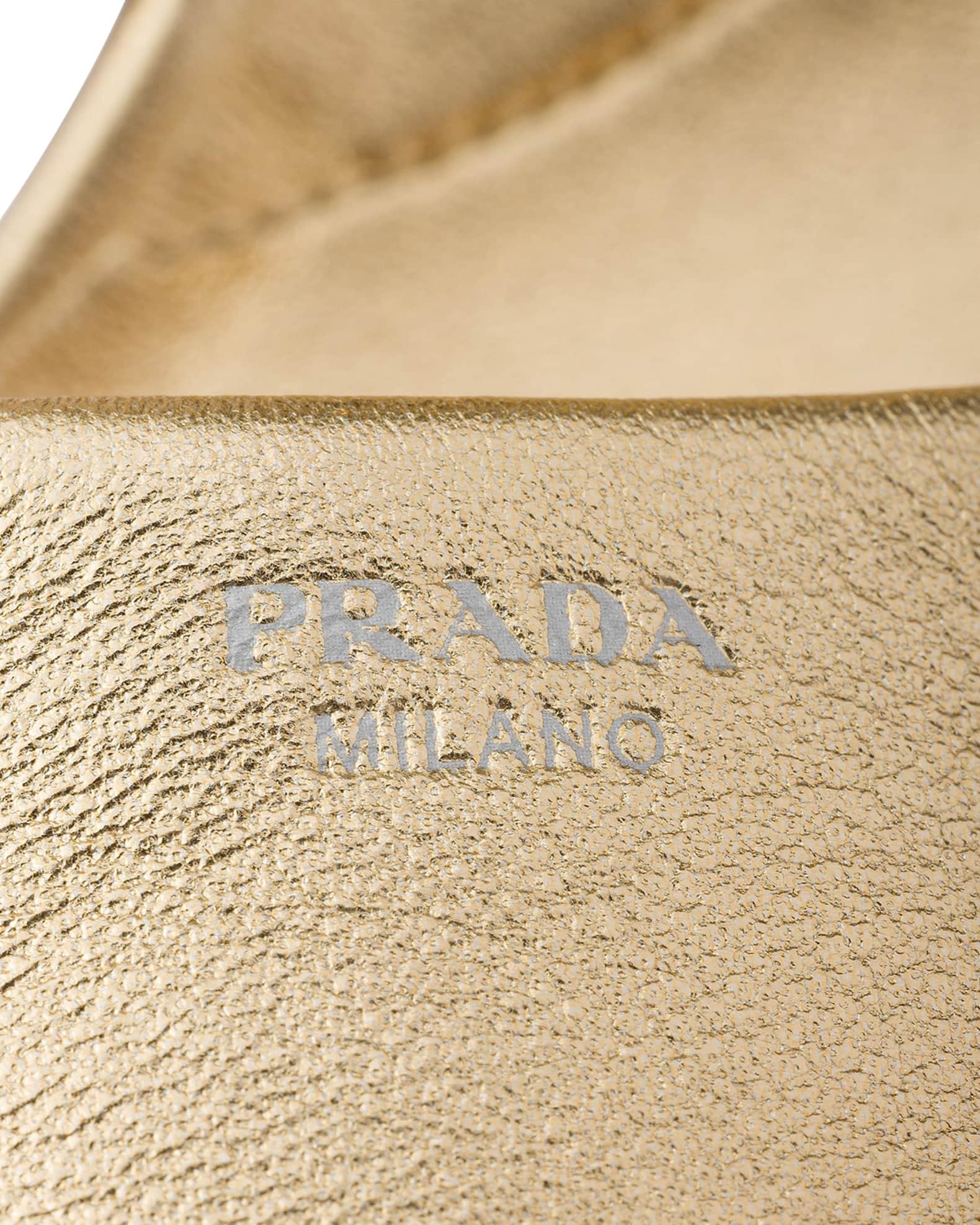 PRADA ゴールド・ リーフ装飾ミュール　37 Prada Flat Mordoré Nappa Leather Sandals | Neiman Marcus