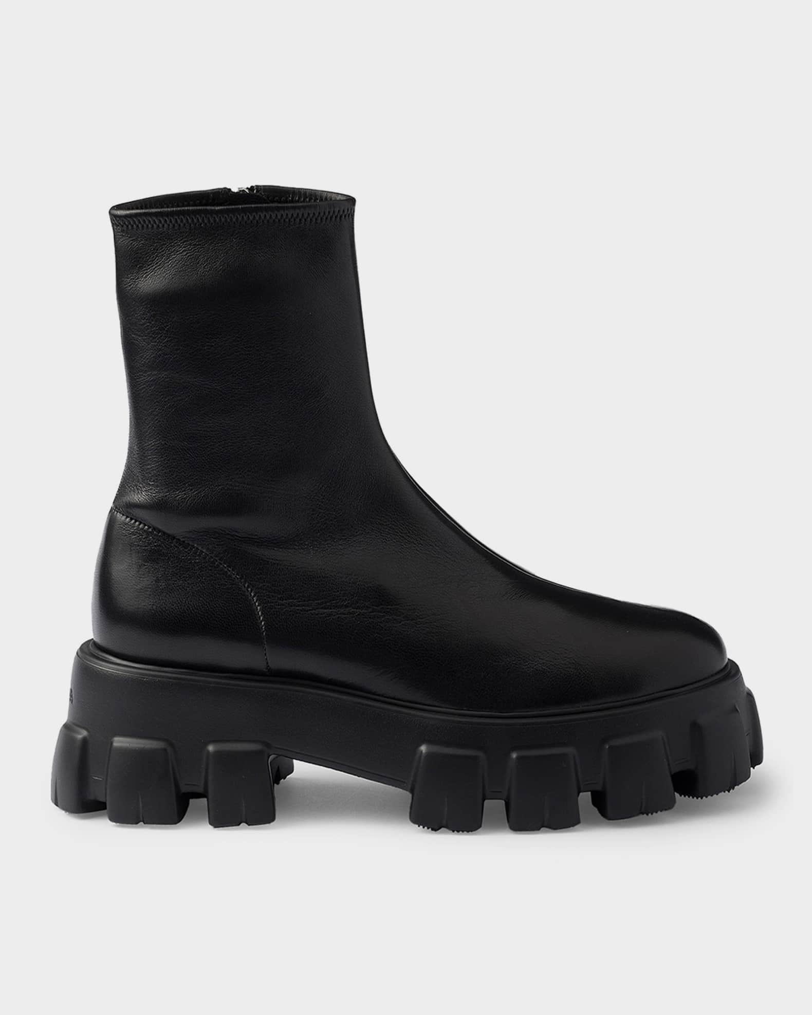 Prada Monolith Stretch Nappa Leather Ankle Boots | Neiman Marcus