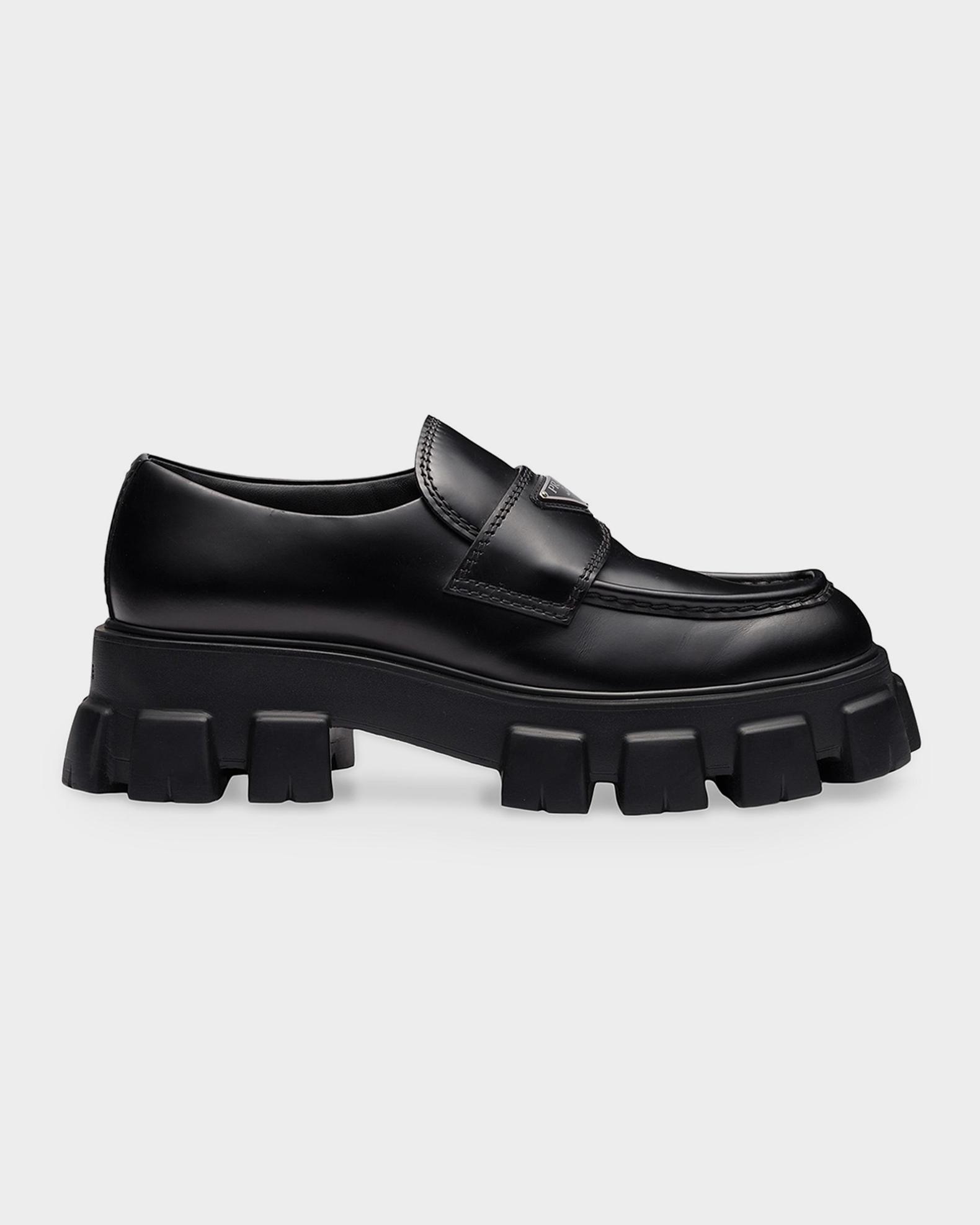 Prada Men's Monolith Brushed Leather Loafers | Neiman Marcus