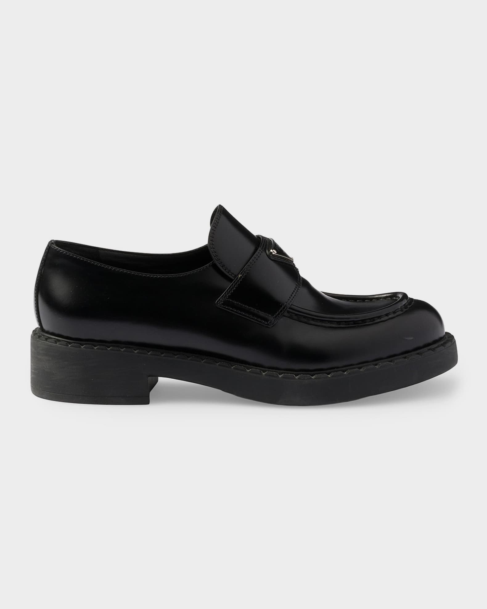 Prada Chocolate Brushed Leather Loafers | Neiman Marcus