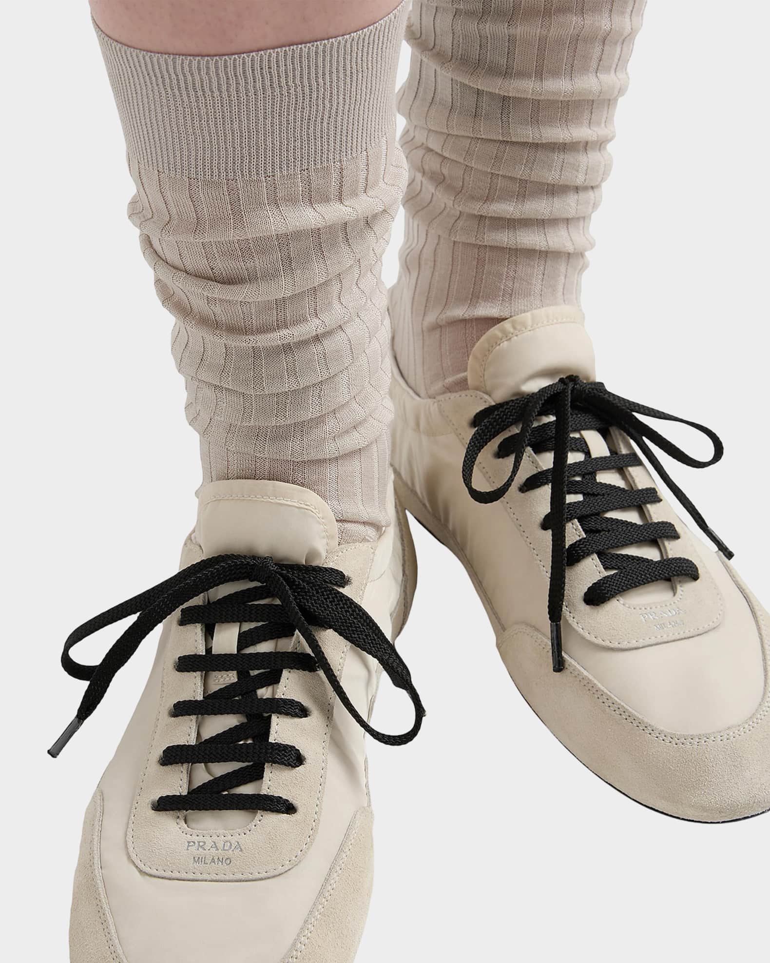 Prada Collapse Re-Nylon & Suede Low-Top Sneakers | Neiman Marcus