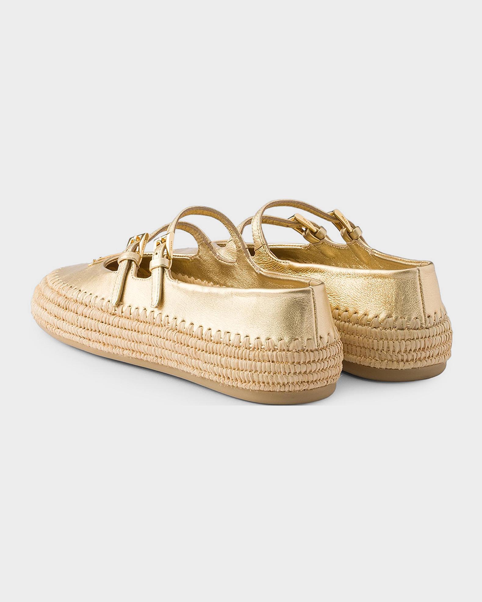Prada Mordore Nappa Leather & Raffia Ballerina Flats 