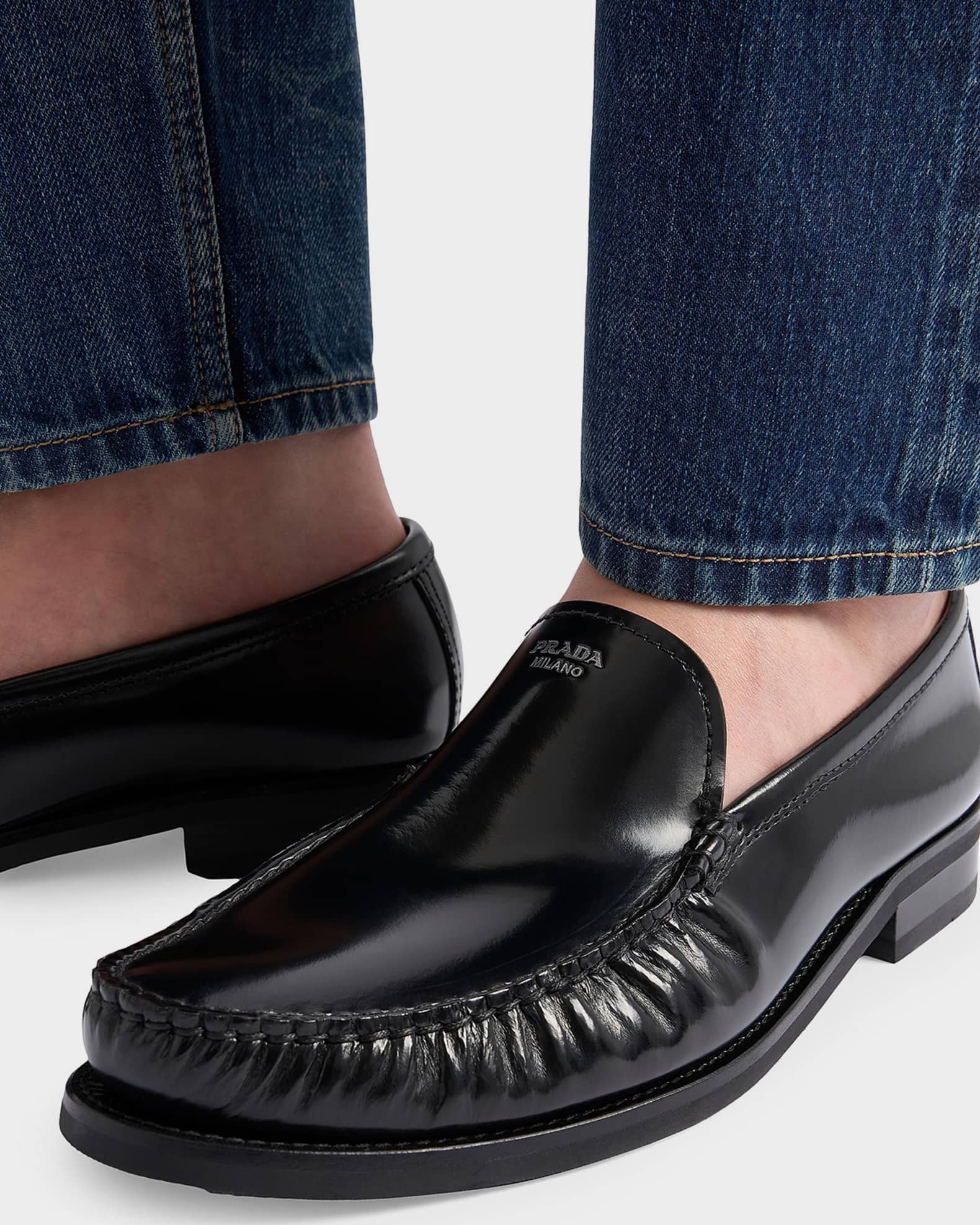 Prada Men's Brushed Leather Loafers | Neiman Marcus