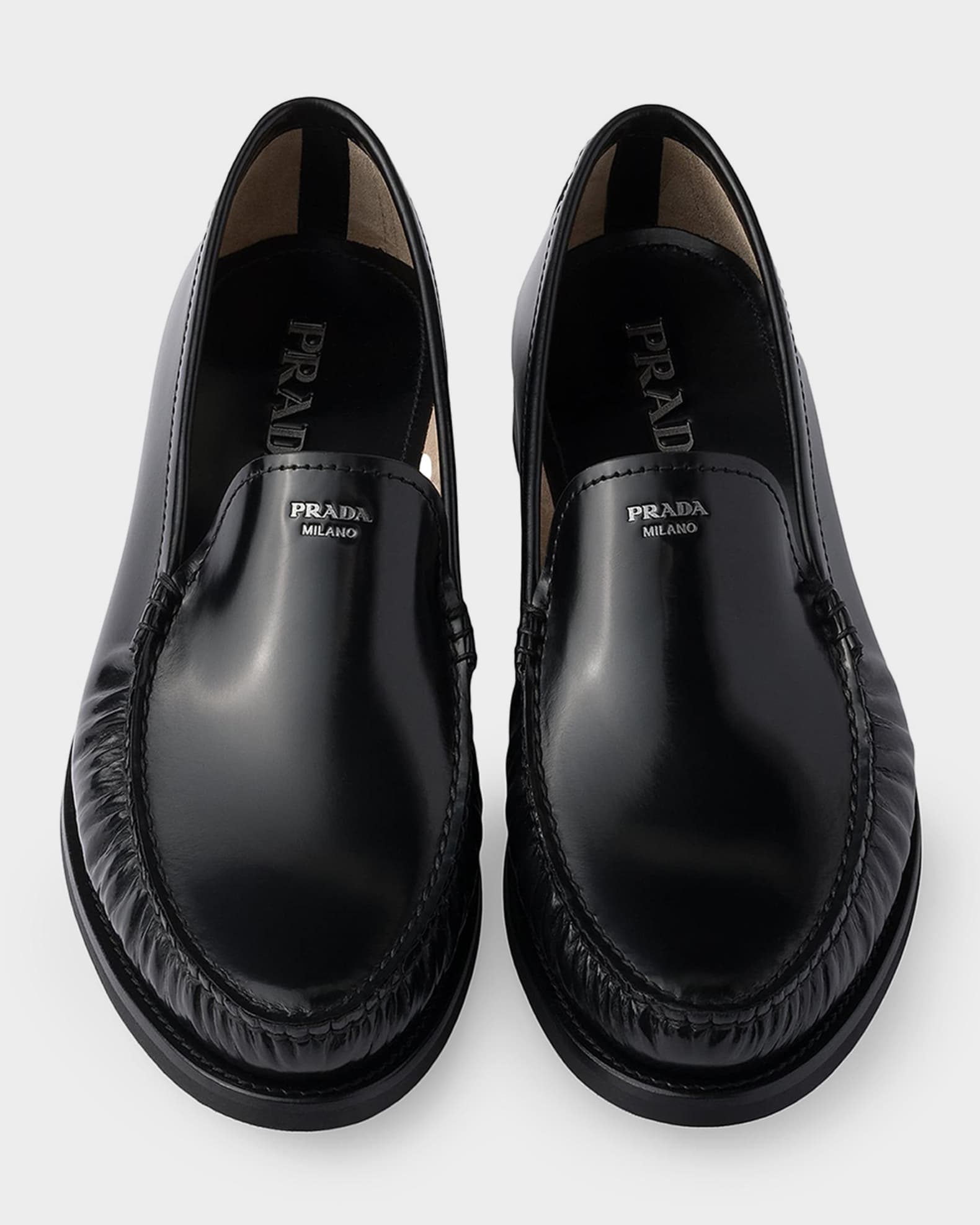 prada dress shoes mens Men's Brushed Leather Lace-Up - Black printed Prada logo Non Men's Prada Shoes & Accessories