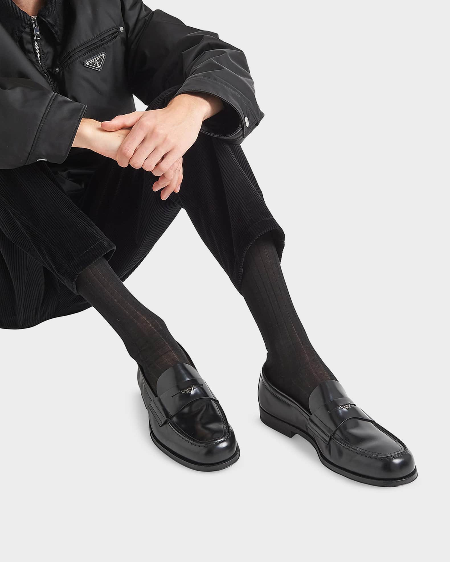 Prada Men's Brushed Leather Loafers | Neiman Marcus