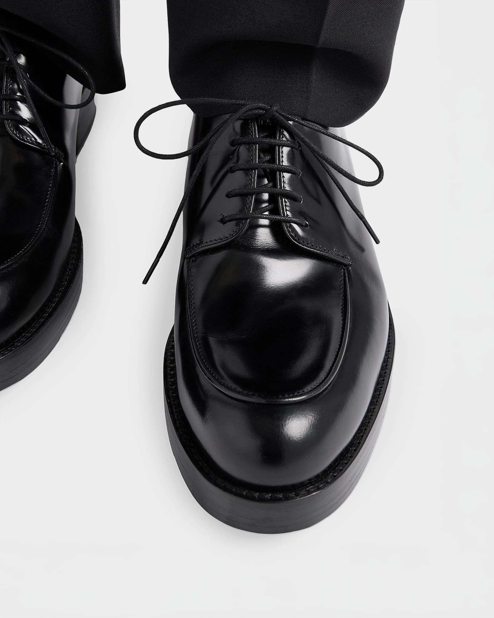 Prada Men's Brushed Leather Derby Shoes | Neiman Marcus