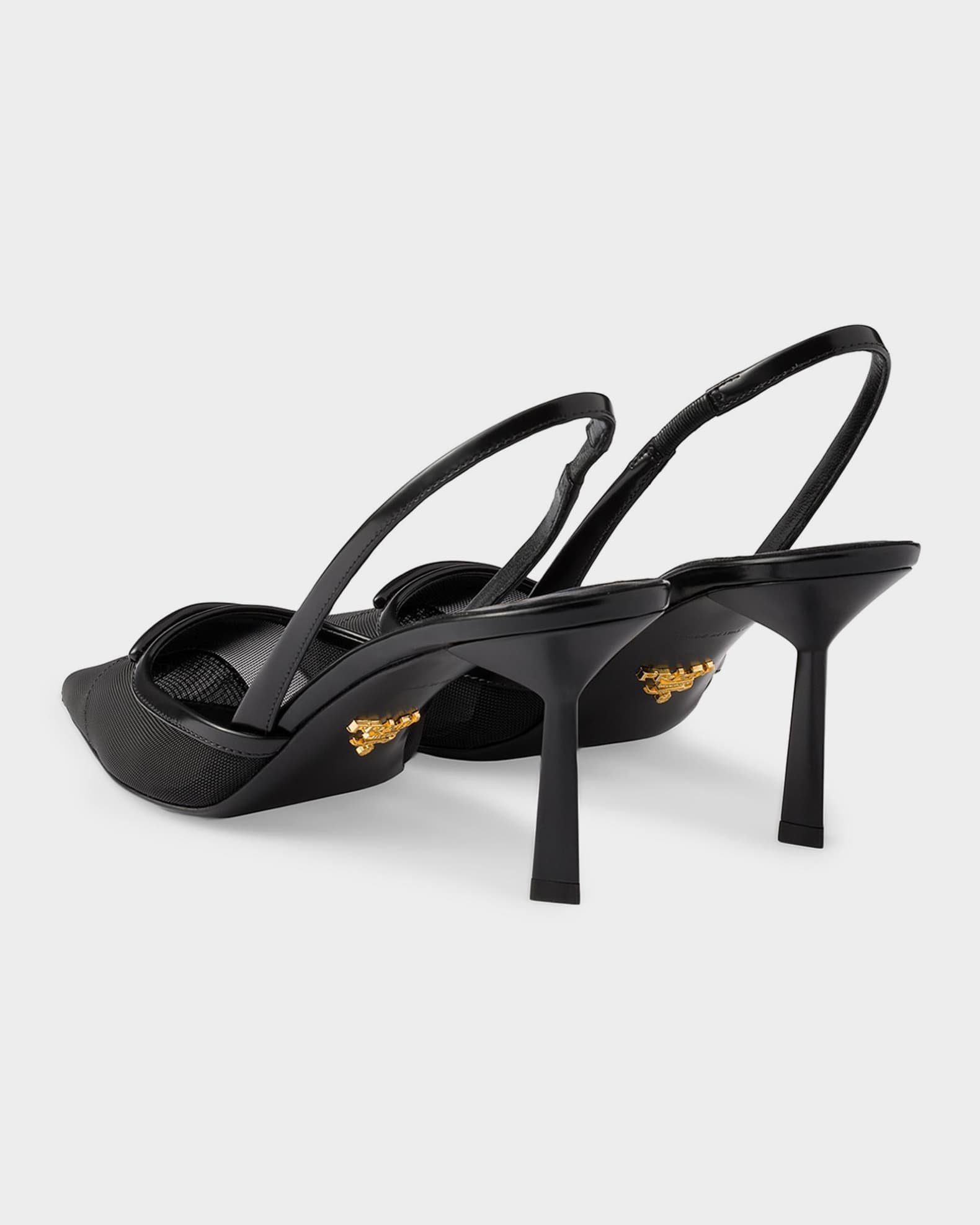Prada 75mm Mesh Fabric & Leather Slingback Pumps | Neiman Marcus