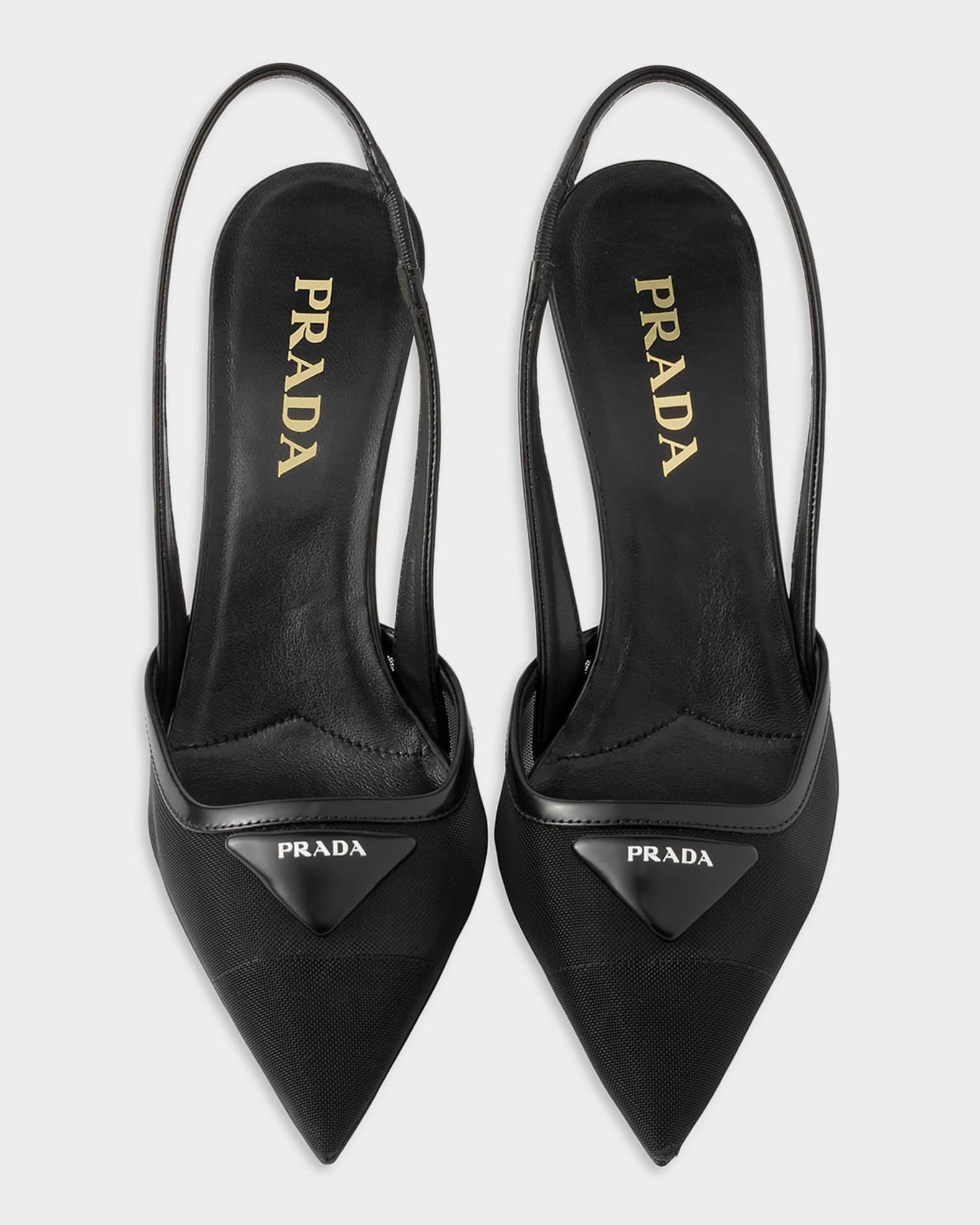PRADA ガーメント Prada 75mm Mesh Fabric & Leather Slingback Pumps | Neiman Marcus