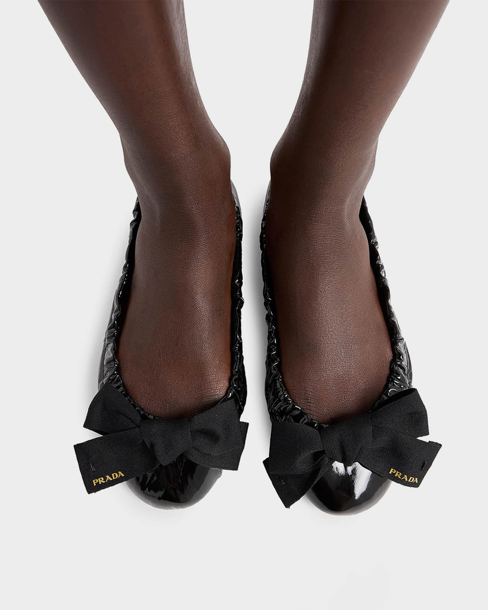 Prada Patent Leather Ballerina Flats with Bow | Neiman Marcus