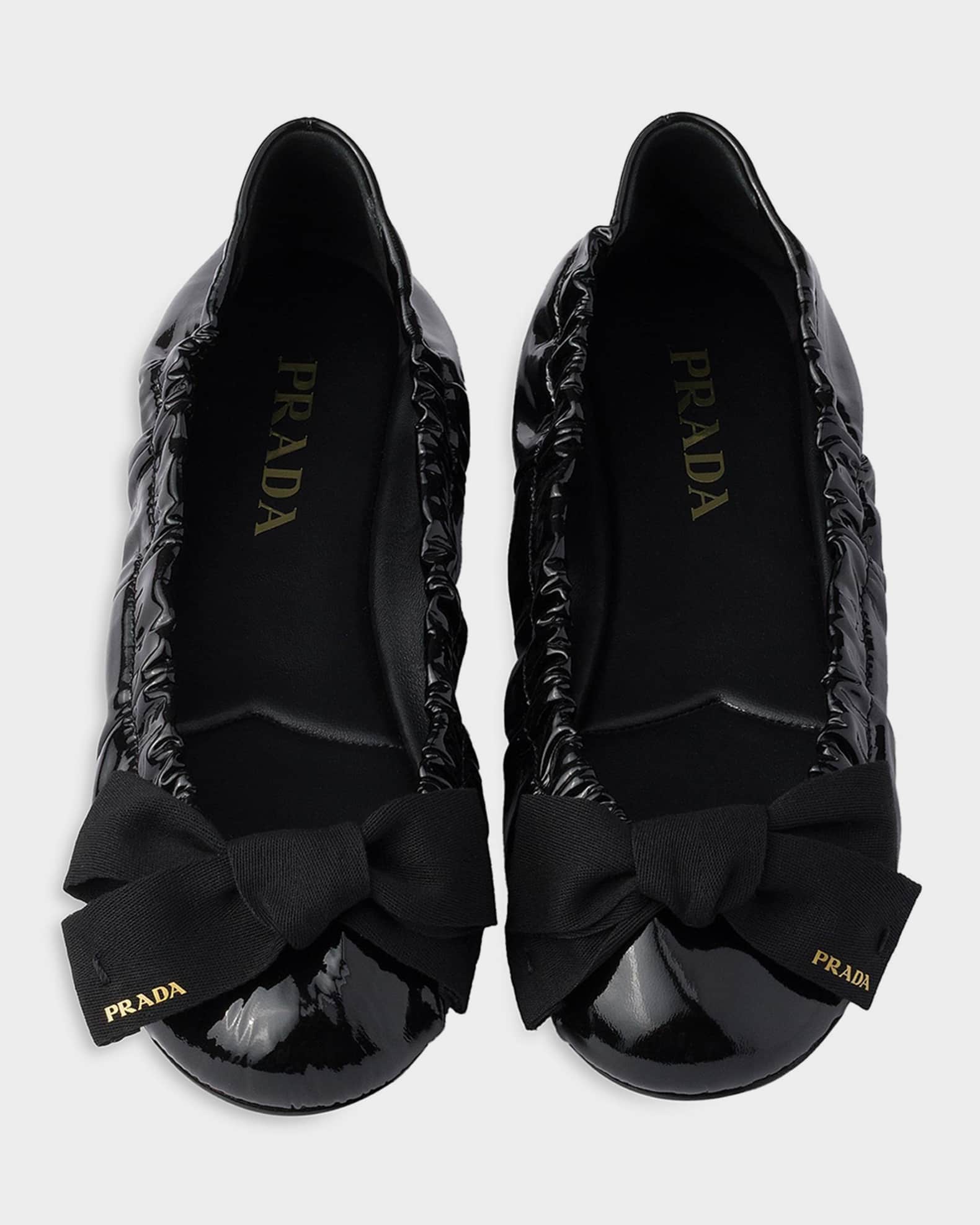靴 00s PRADA ribbon flat shoes Prada Patent Leather Ballerina Flats with Bow | Neiman Marcus