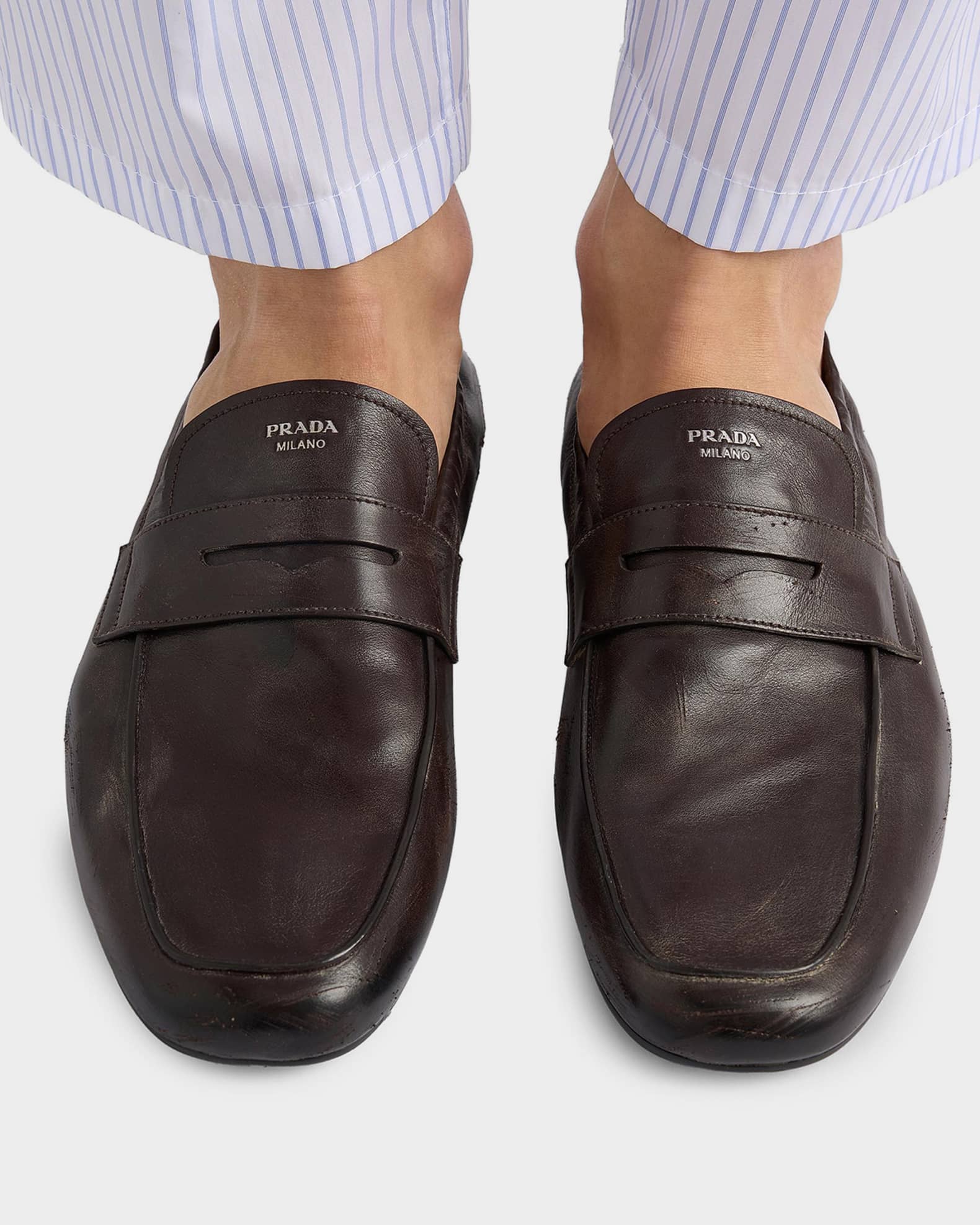 Prada Men's Shuffle Antiqued Leather Loafers | Neiman Marcus
