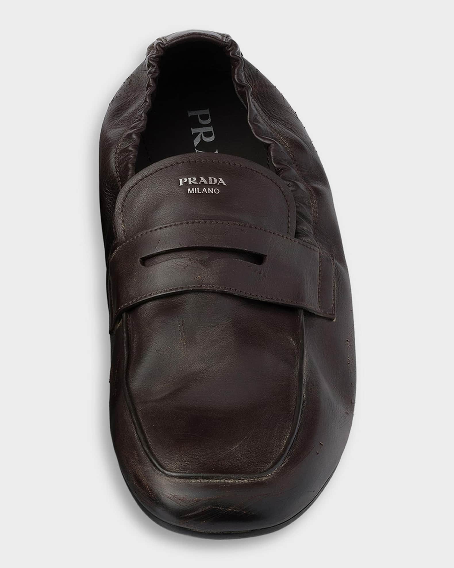 Prada Men's Shuffle Antiqued Leather Loafers | Neiman Marcus