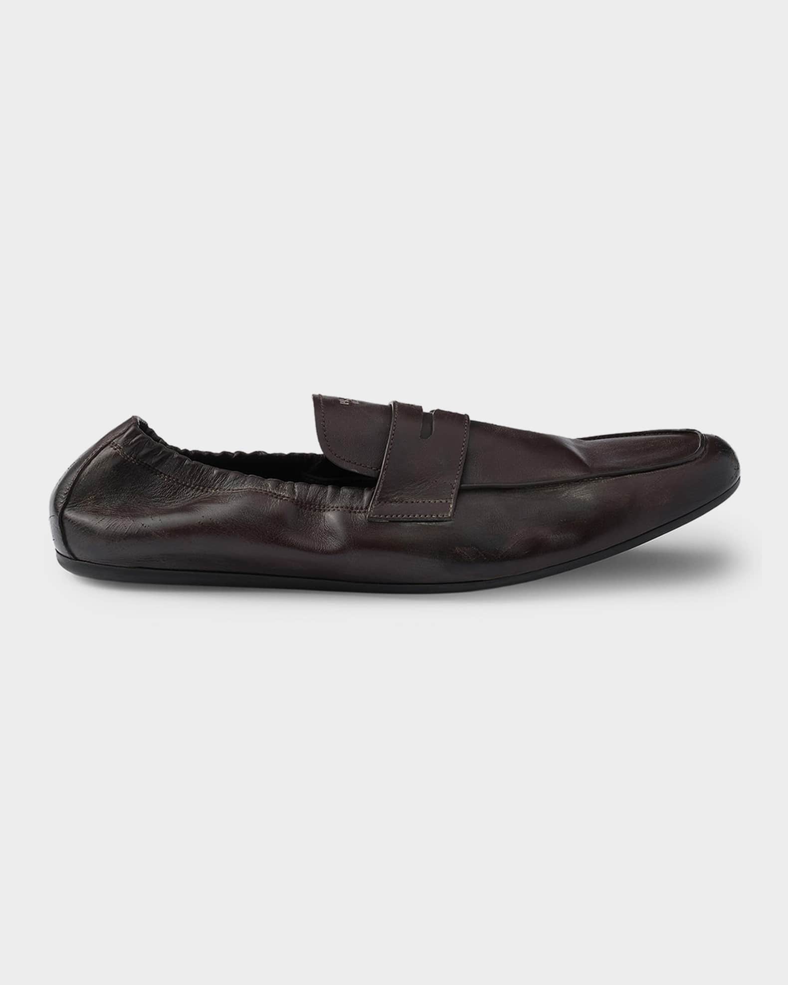 Prada Men's Shuffle Antiqued Leather Loafers | Neiman Marcus