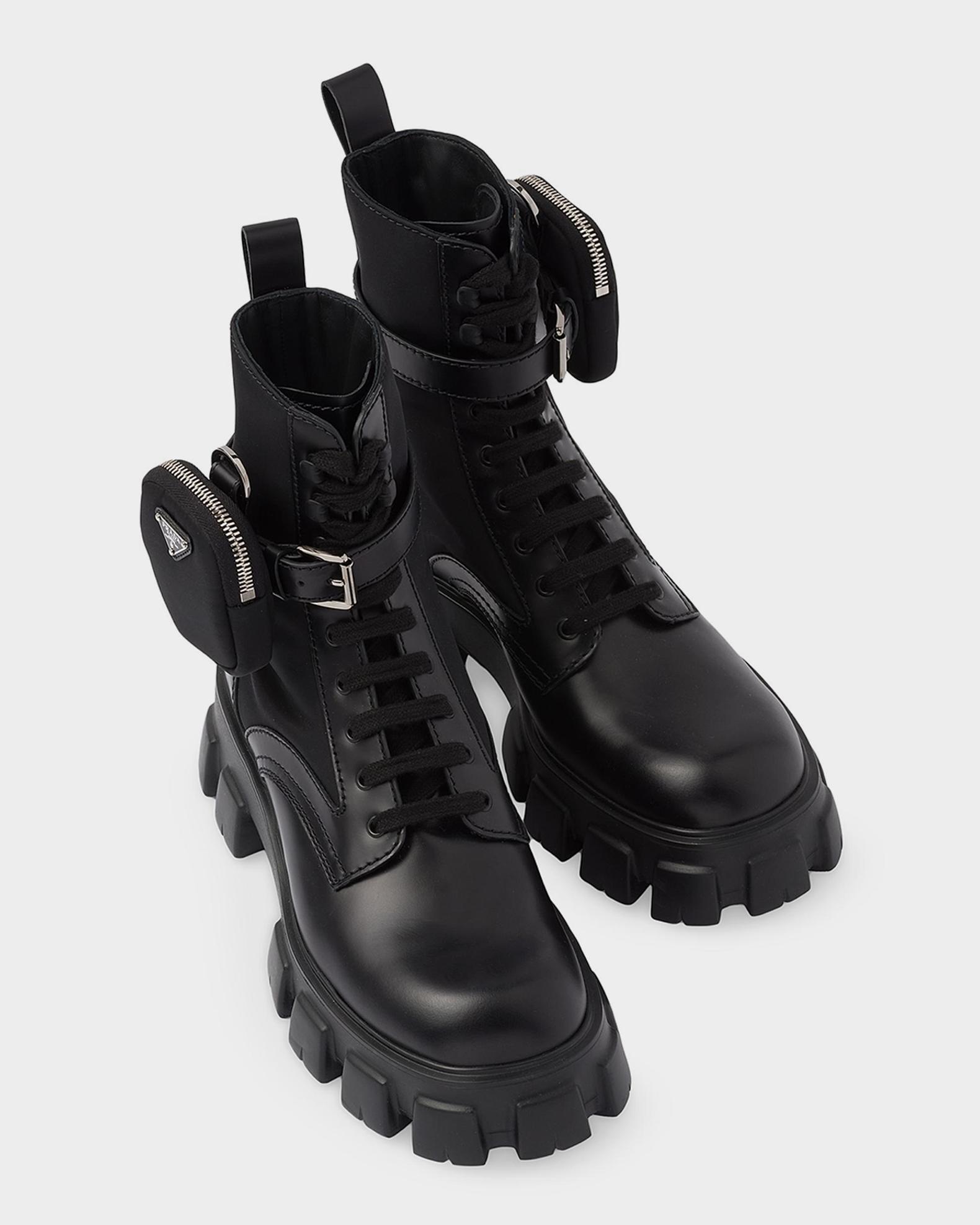Prada Men's Monolith Brushed Leather & Re-Nylon Boots with Pouch