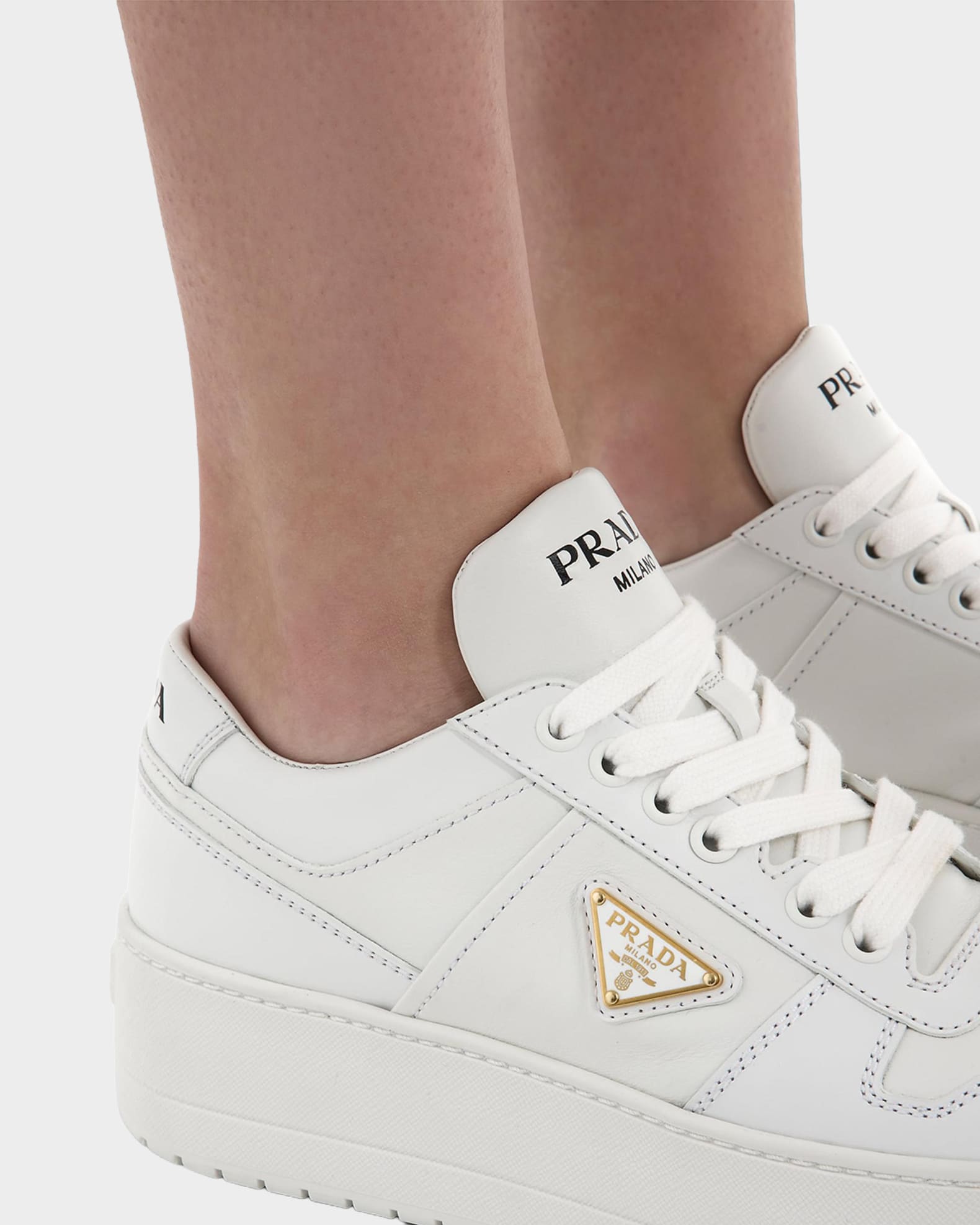 Prada Downtown Bold Leather Flatform Sneakers | Neiman Marcus