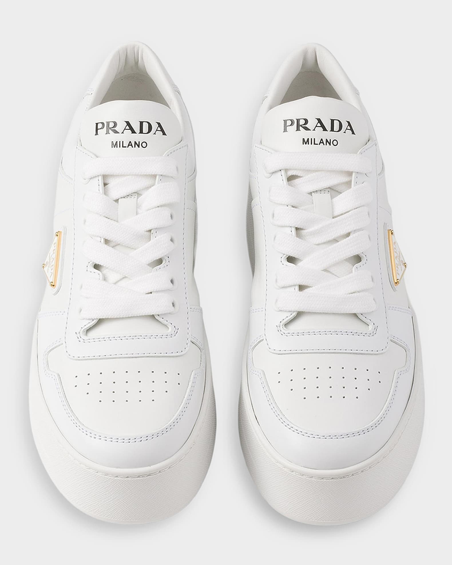 Prada Downtown Bold Leather Flatform Sneakers | Neiman Marcus