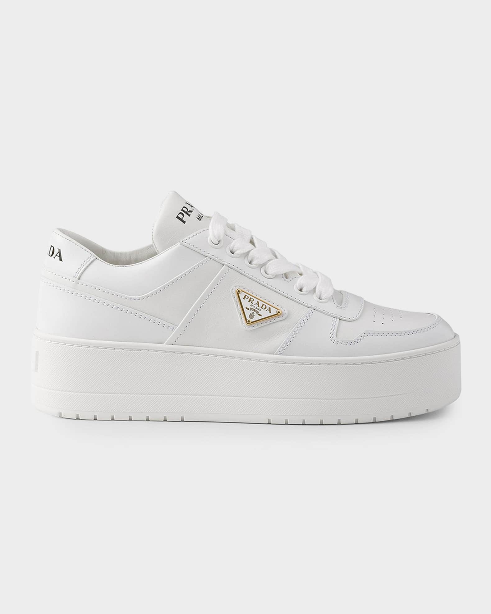 Prada Downtown Bold Leather Flatform Sneakers | Neiman Marcus