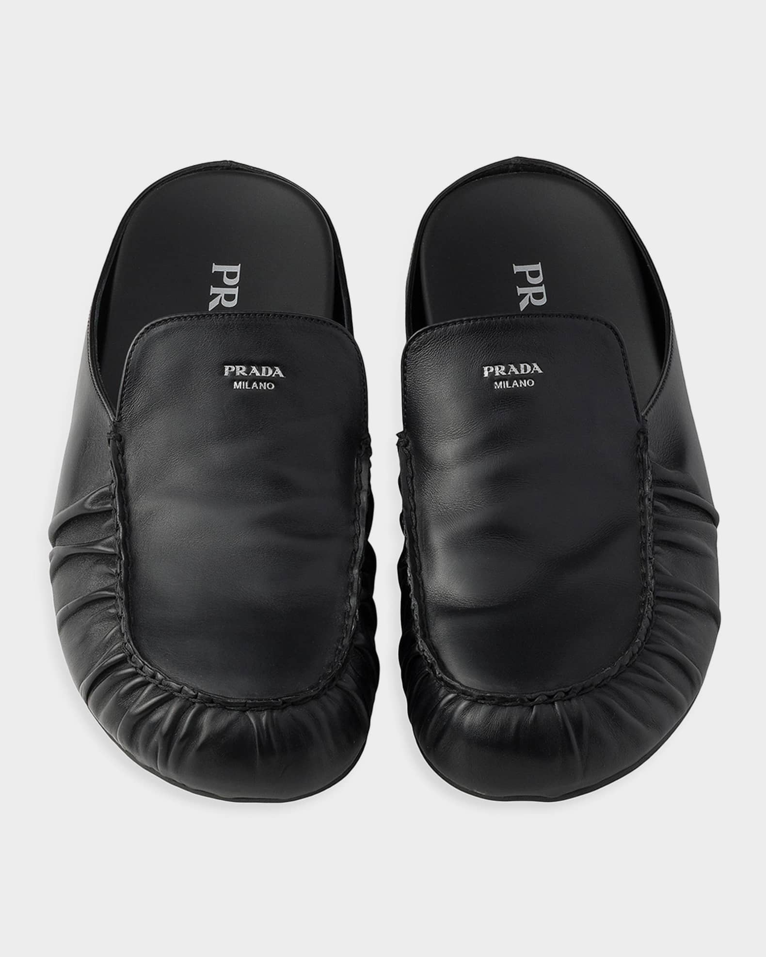 Prada Men's Leather Mules | Neiman Marcus