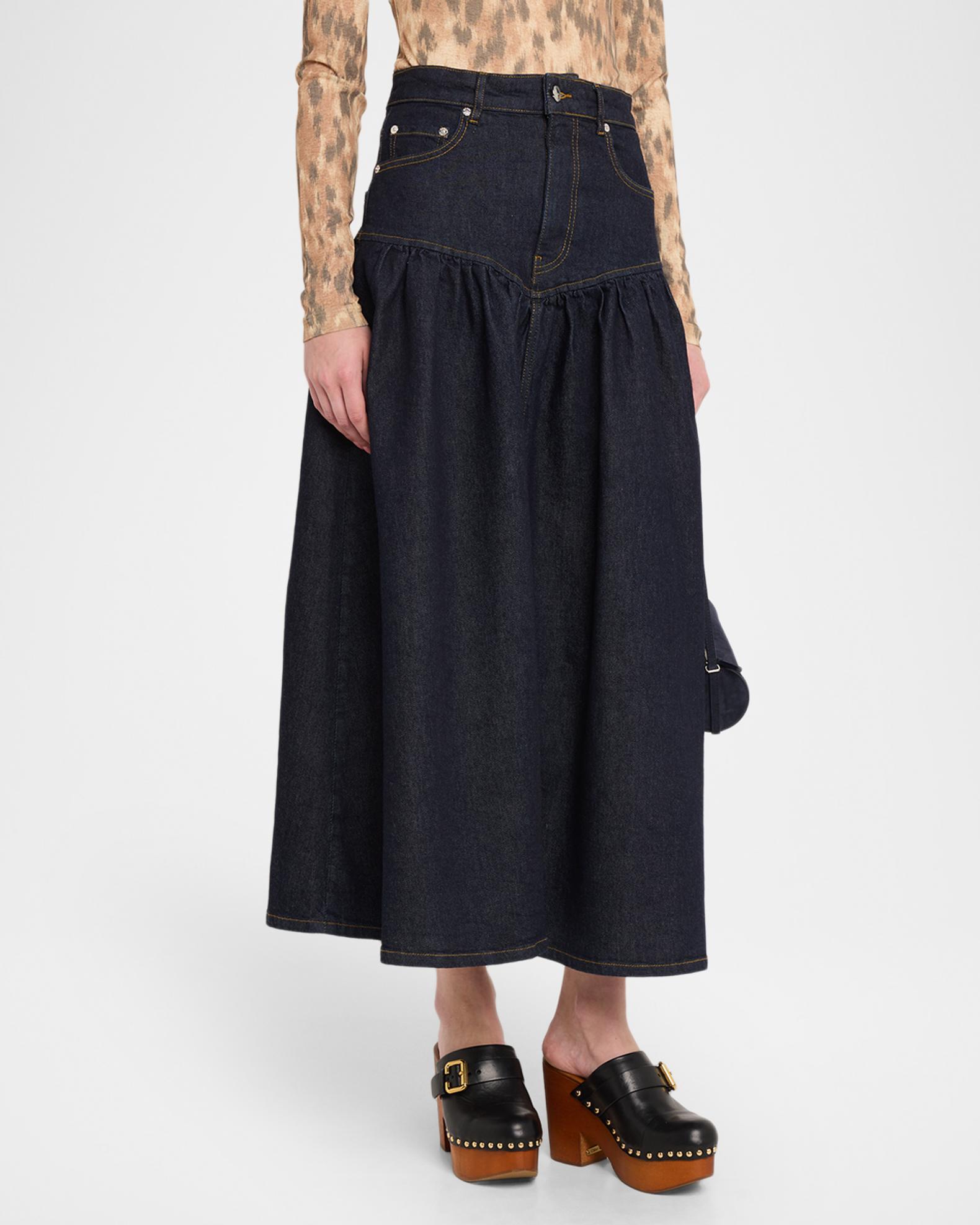Ganni Stretch Denim Midi Skirt | Neiman Marcus