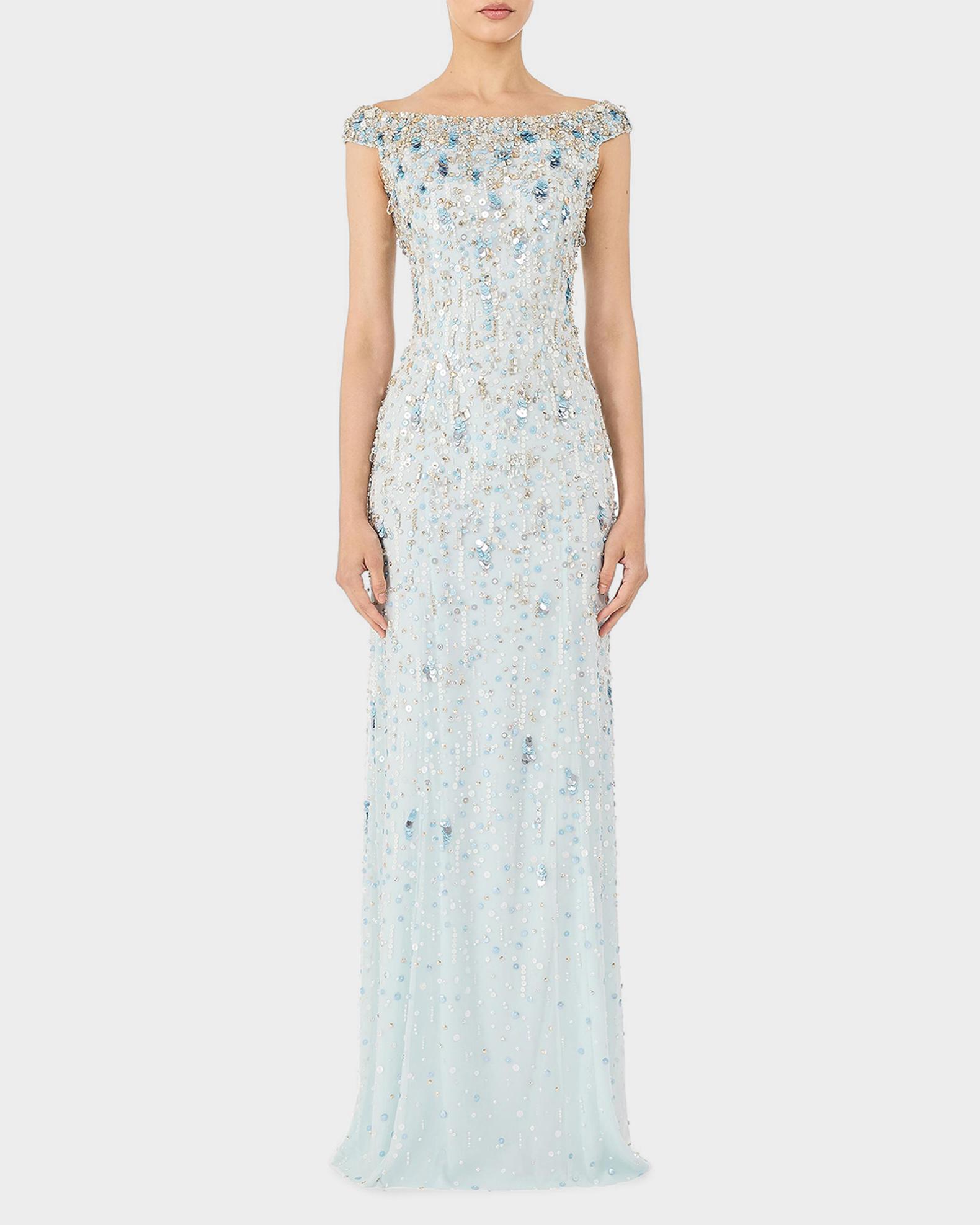 jenny packham pale blue dress Women's Jessie Embellished Off-The-Shoulder Gown - Alice 18 Birthday Outfit Evening meta-size-chart-measuring-guide-womens Sizes:9 This gown strikes a