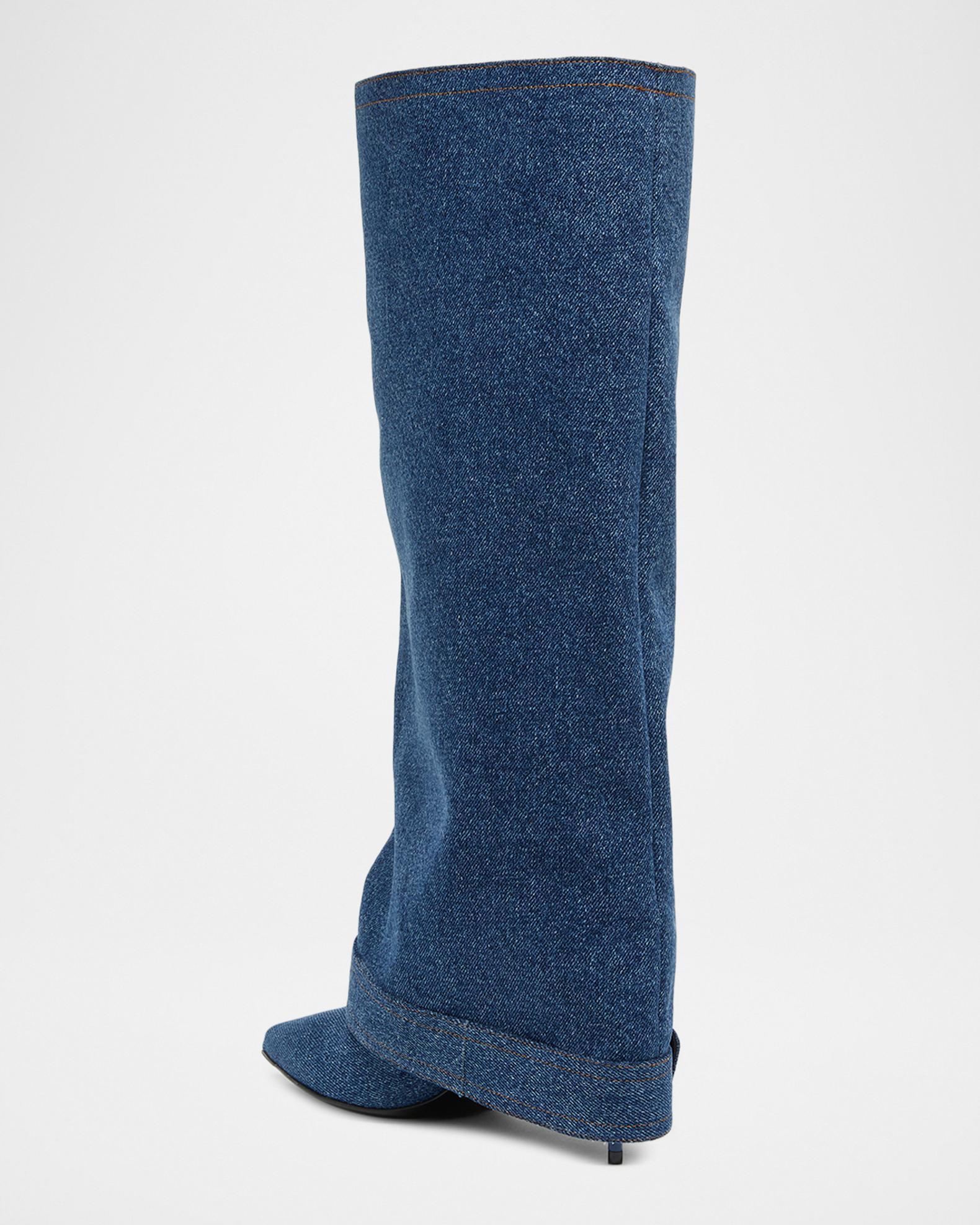 Balmain Anthem Denim Buckle Knee-High Boots | Neiman Marcus