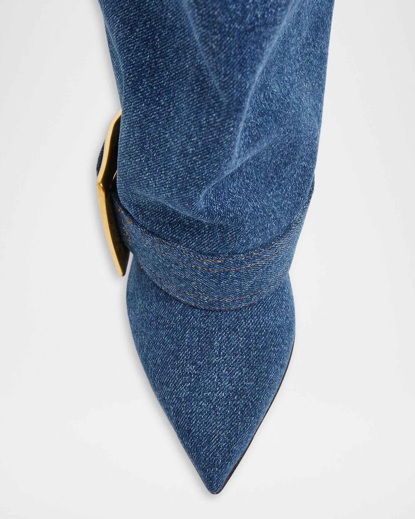 Balmain Anthem Denim Buckle Knee-High Boots | Neiman Marcus