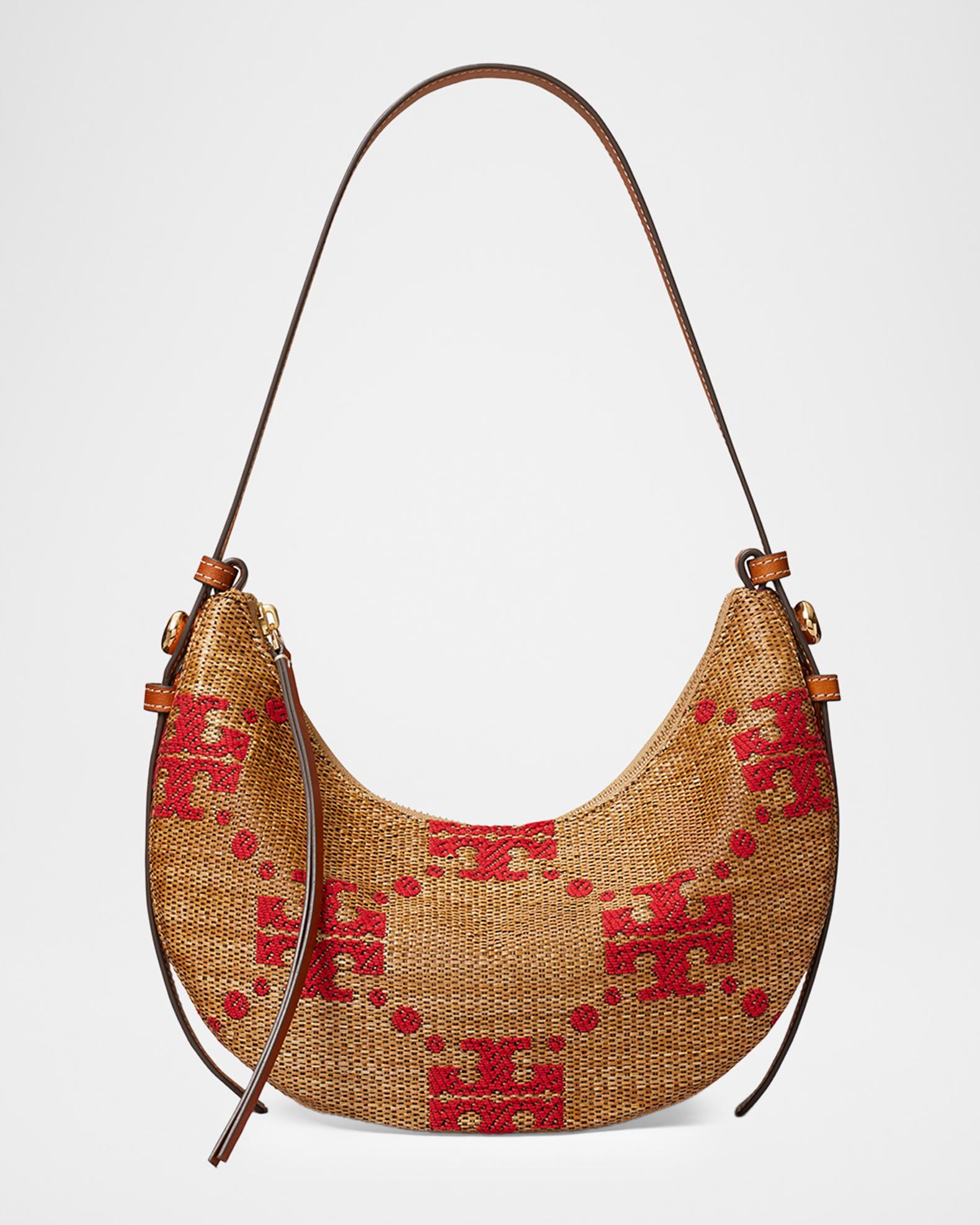 Tory Burch Romy T Monogram Woven Half-Moon Shoulder Bag | Neiman 