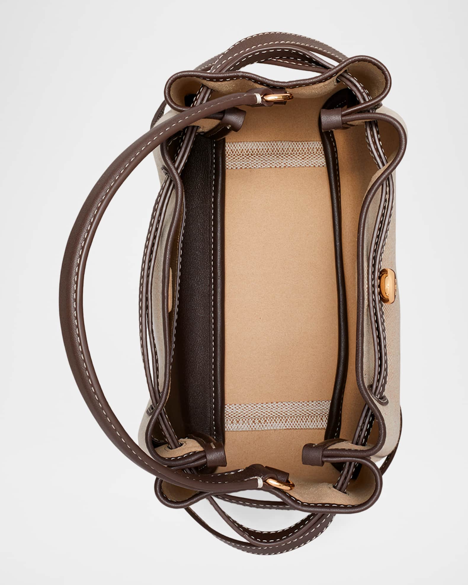 Tory Burch Romy Small Canvas Leather-Trim Crossbody Bucket Bag