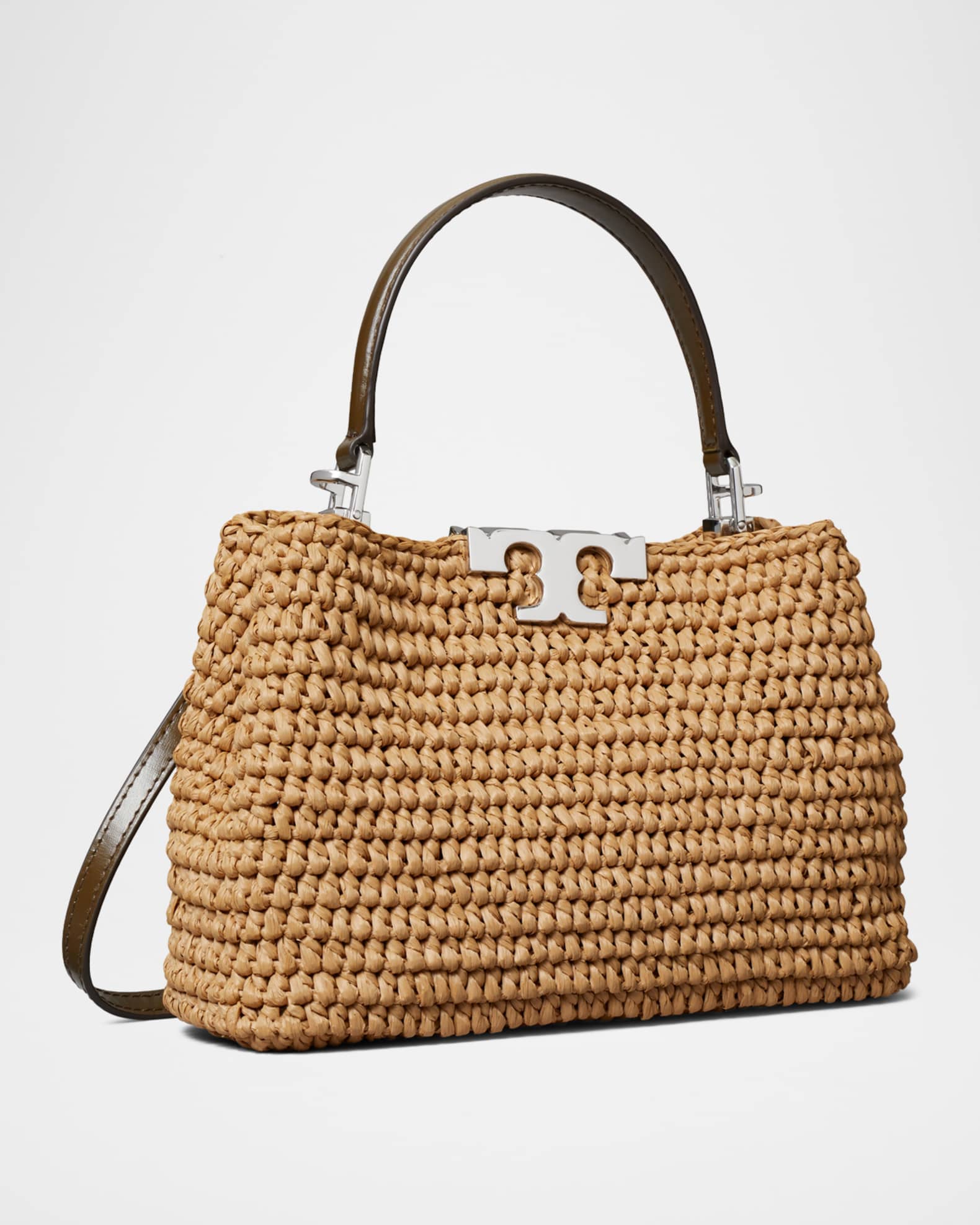 Tory Burch Eleanor Medium Hand-Crocheted Raffia Satchel Bag