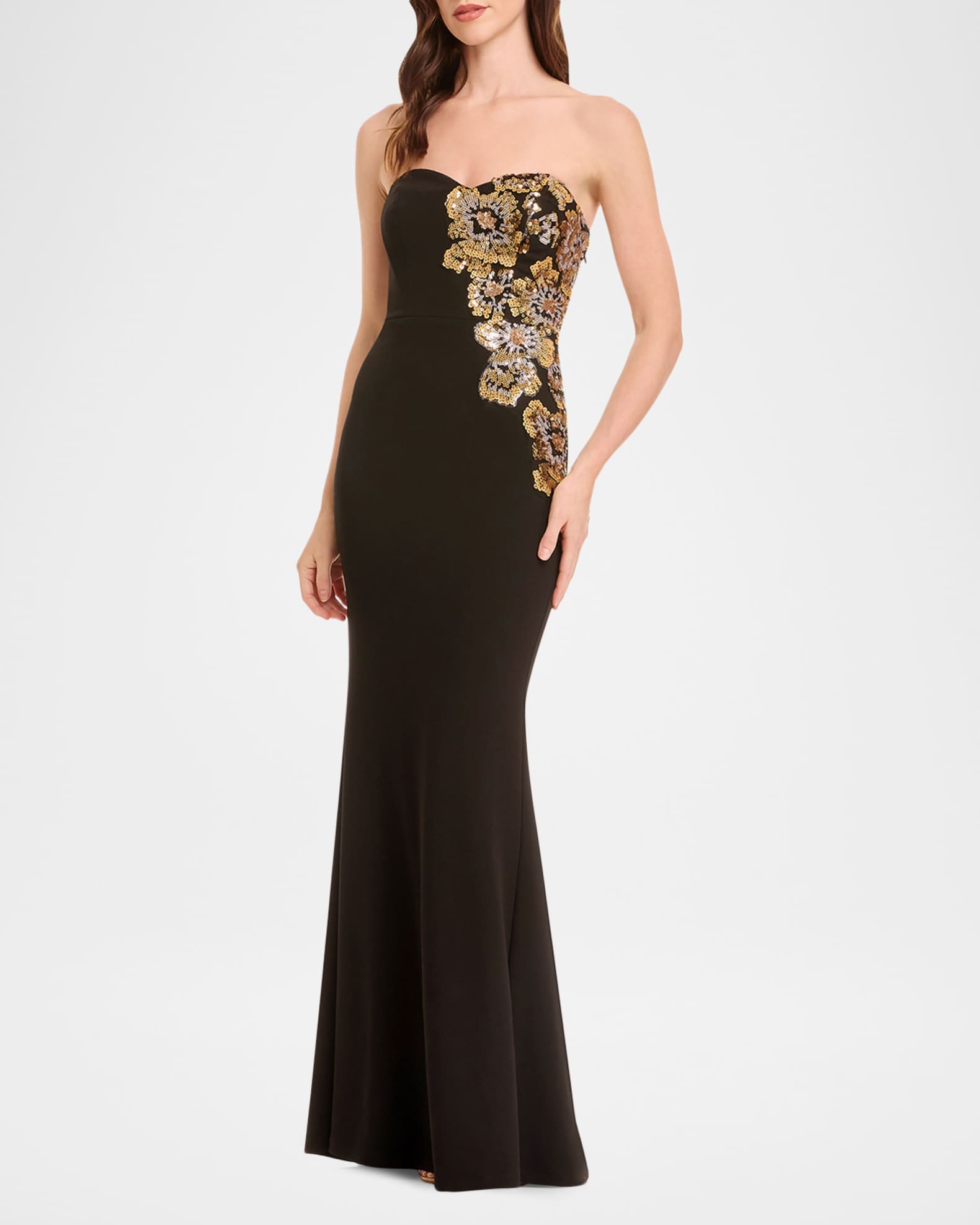 mermaid dress black and gold Black Gold Sequins Mermaid Round Neck Long Flapper Party Evening Dress, L main image 1