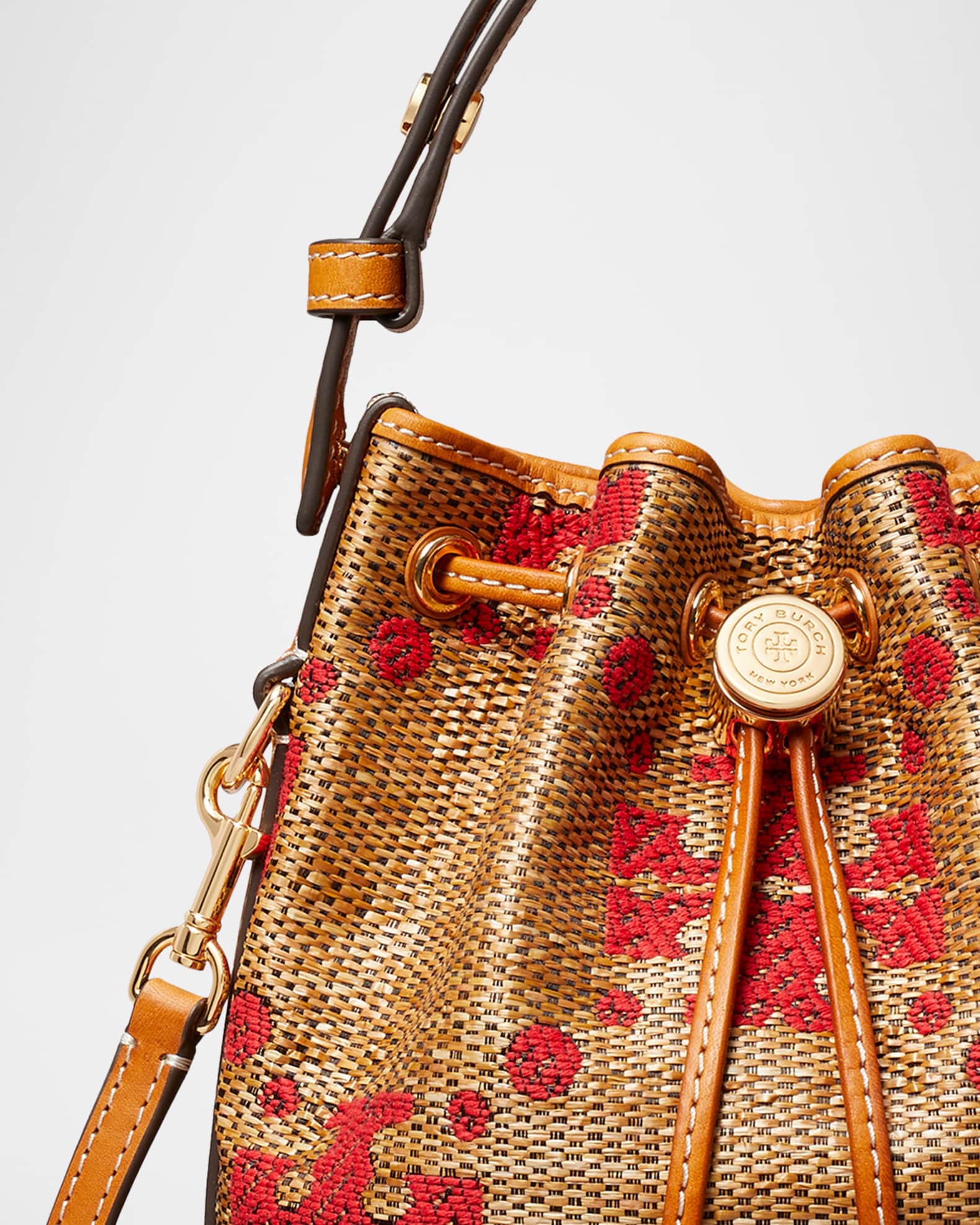 Tory Burch Mini T Monogram Jacquard Woven Bucket Bag | Neiman Marcus