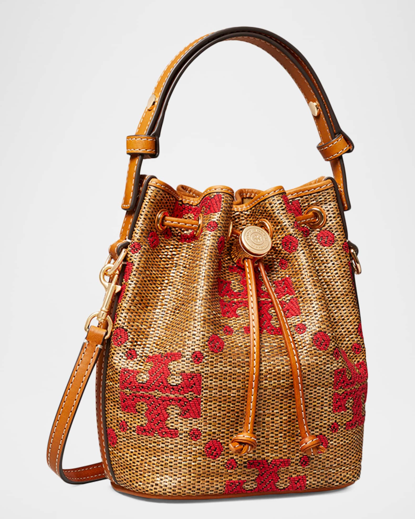 Tory Burch Mini T Monogram Jacquard Woven Bucket Bag | Neiman Marcus