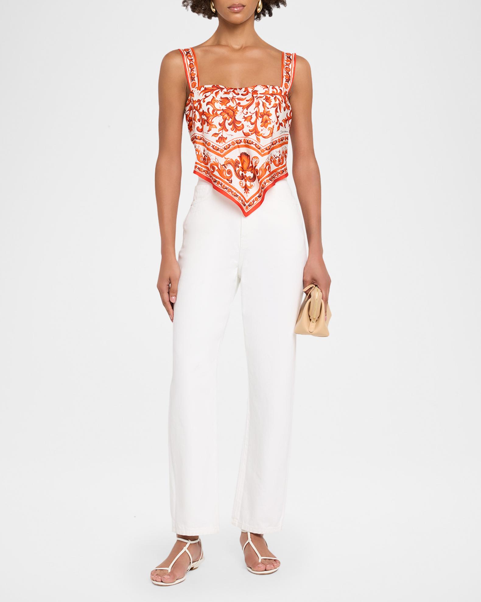 Dolce&Gabbana Majolica Silk Twill Scarf Bustier Top | Neiman Marcus