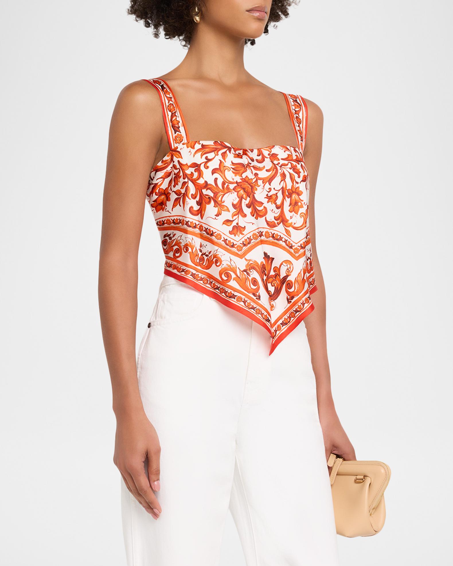 Dolce&Gabbana Majolica Silk Twill Scarf Bustier Top | Neiman Marcus