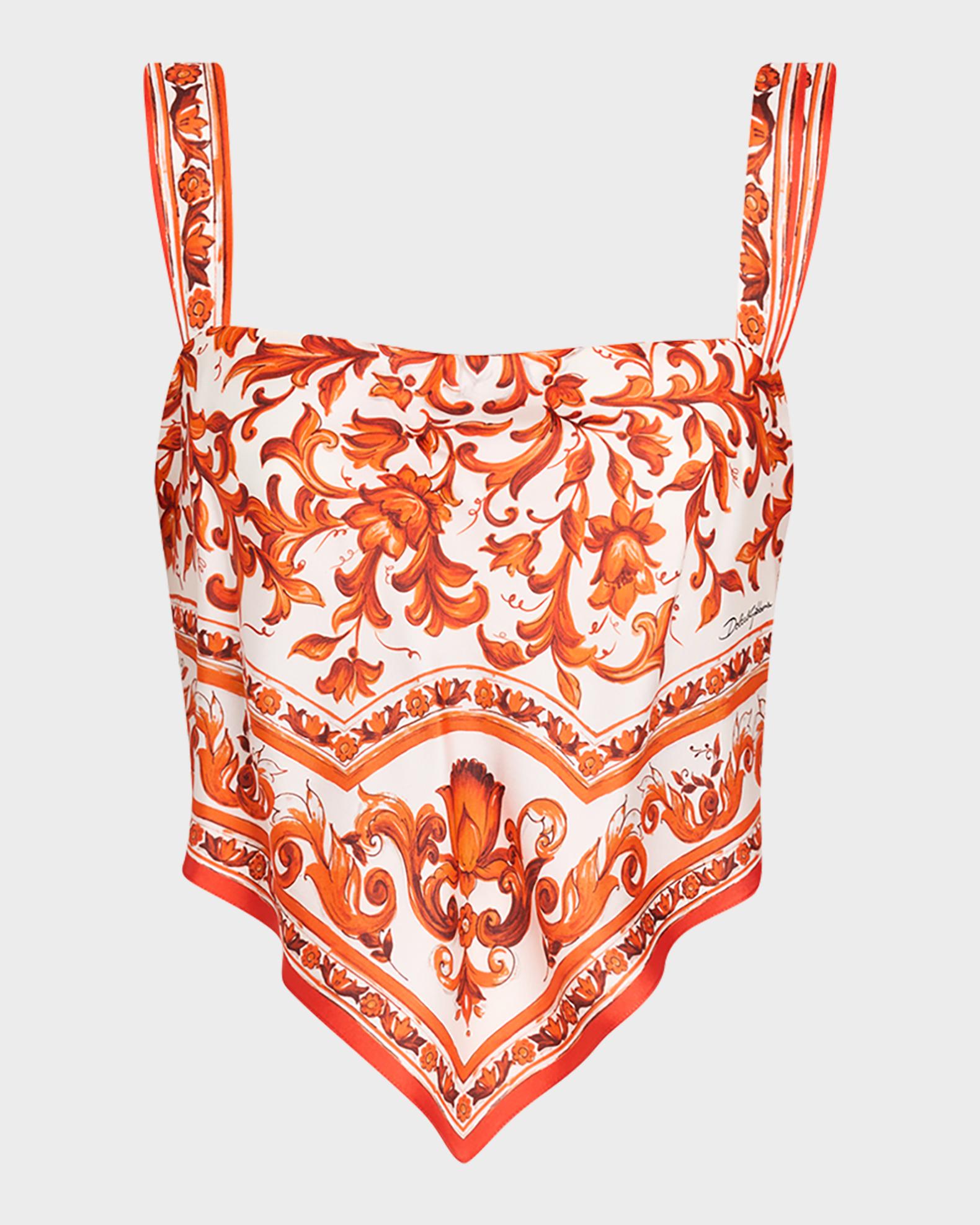 Dolce&Gabbana Majolica Silk Twill Scarf Bustier Top | Neiman Marcus